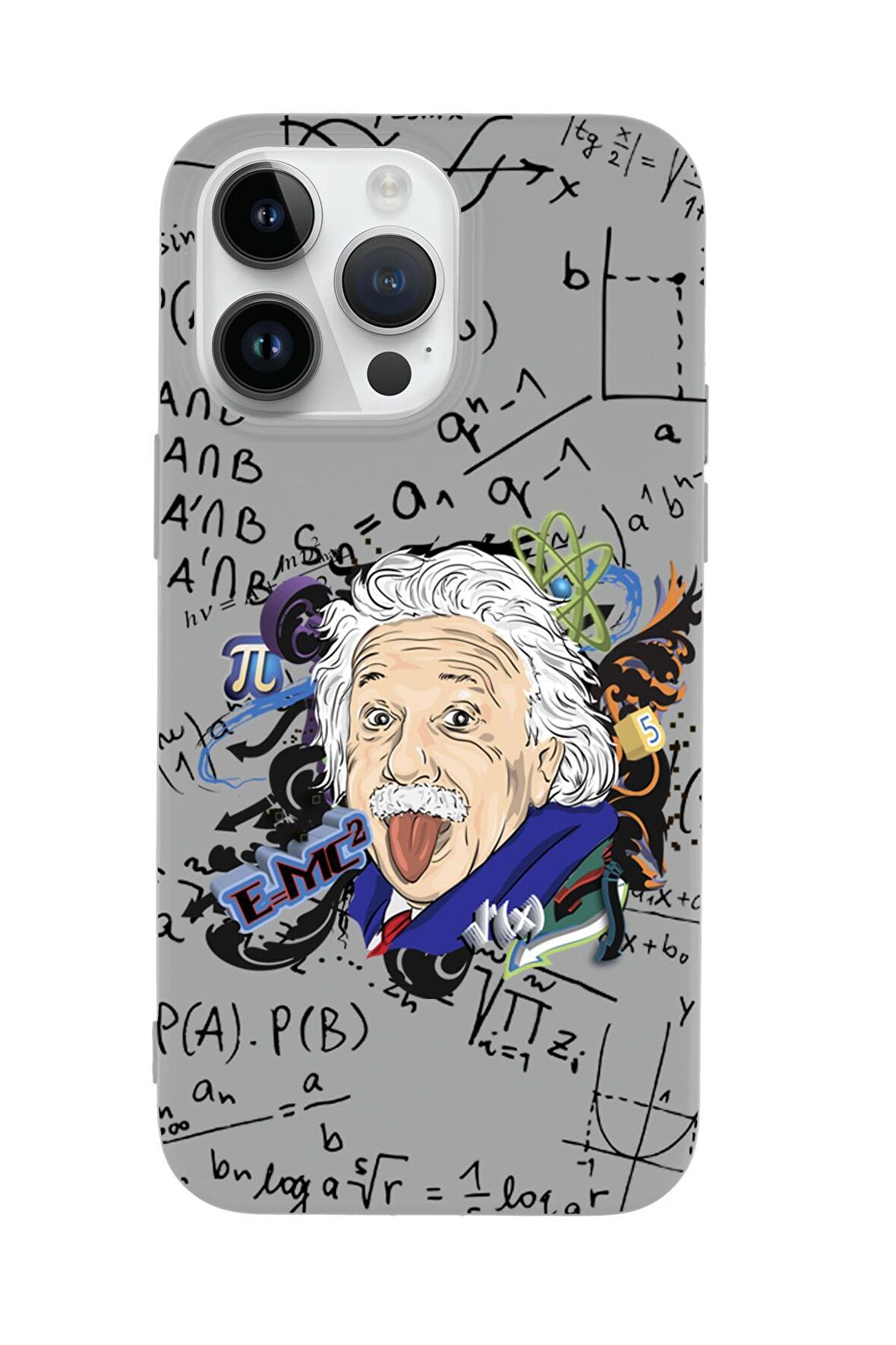 iPhone 14 Pro Einstein In Formula Desenli Premium Silikonlu Telefon Kılıfı