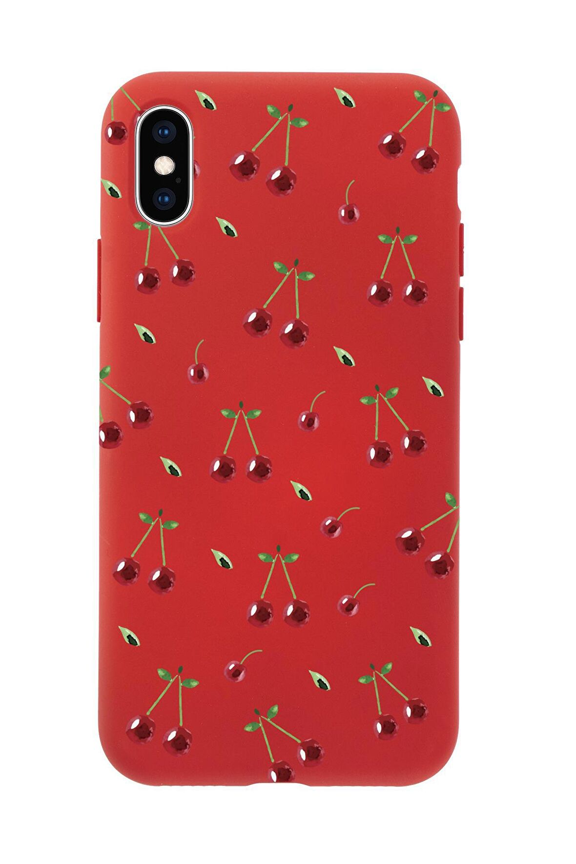 iPhone XS Uyumlu Kiraz Desenli Premium Silikonlu Telefon Kılıfı