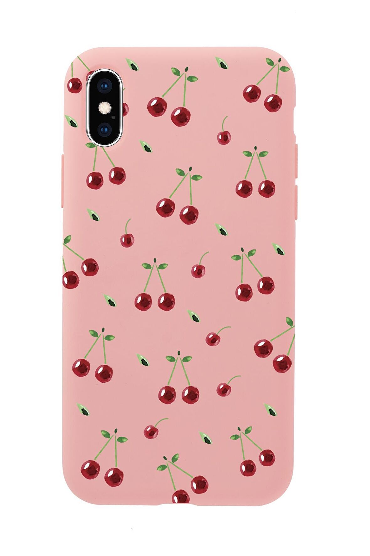 iPhone XS Uyumlu Kiraz Desenli Premium Silikonlu Telefon Kılıfı