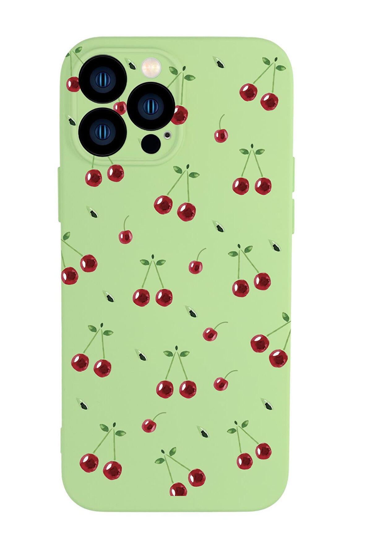 iPhone 13 Pro Max Uyumlu Kiraz Desenli Kamera Korumalı Premium Silikonlu Telefon Kılıfı