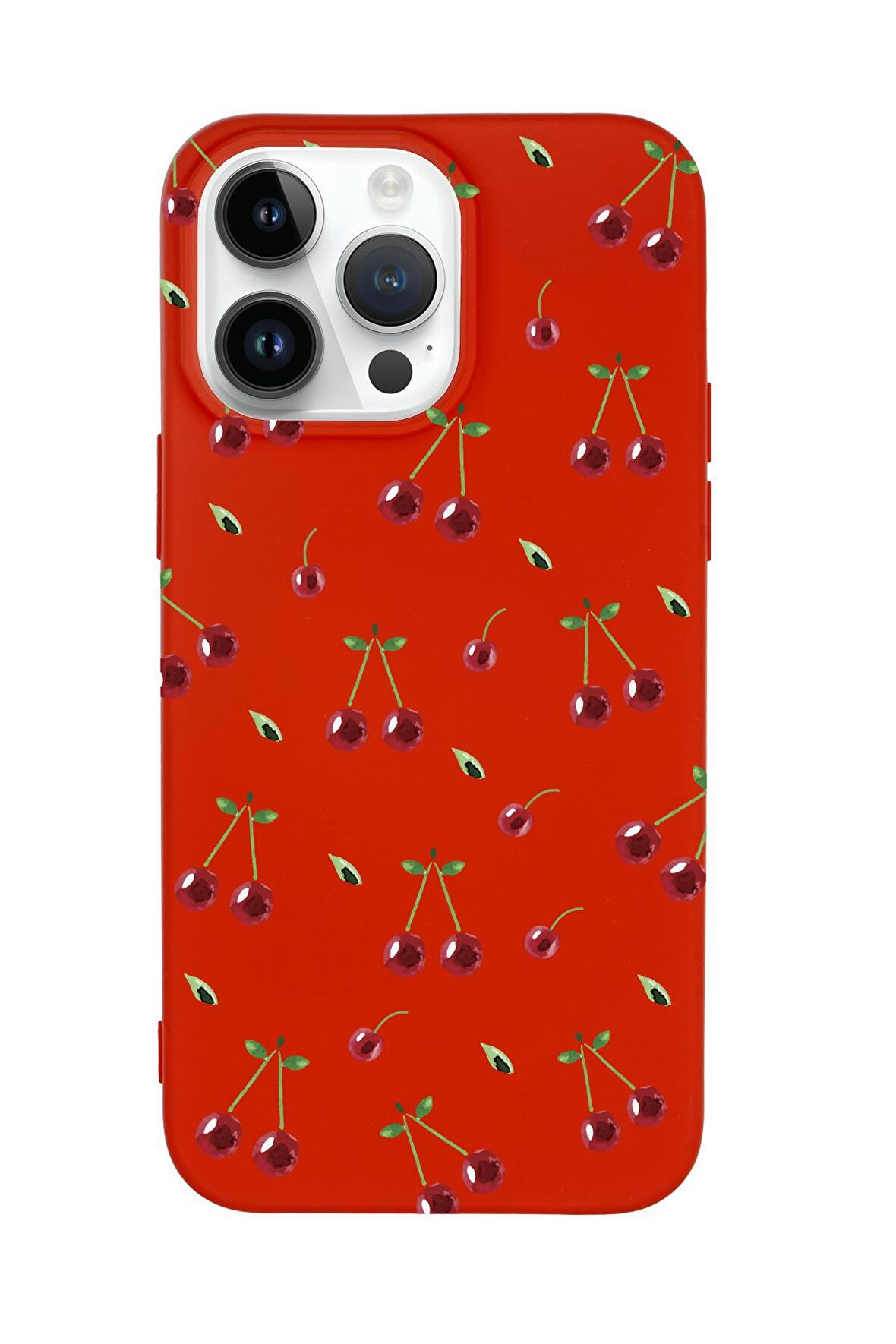 iPhone 14 Pro Uyumlu Kiraz Desenli Premium Silikonlu Telefon Kılıfı