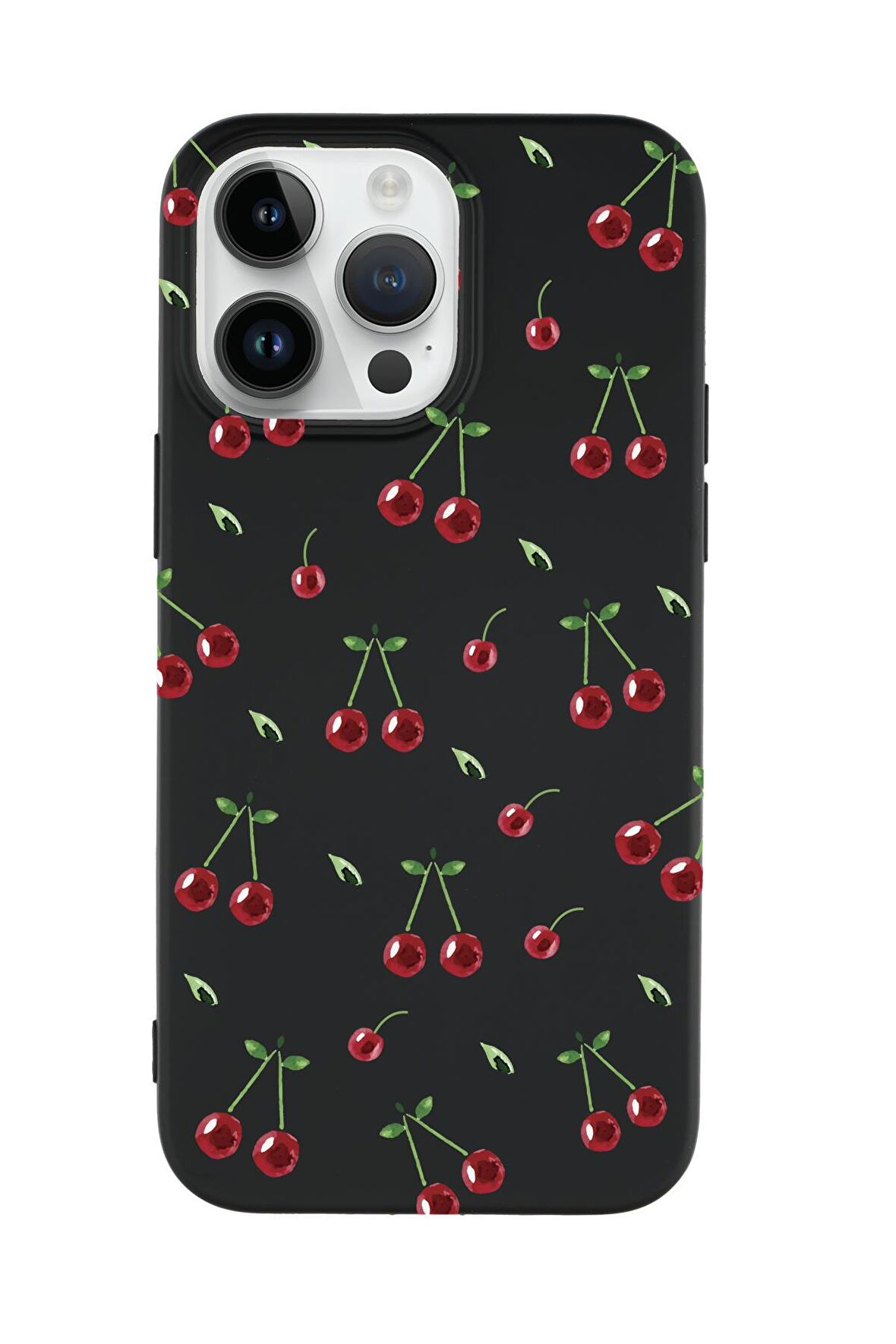 iPhone 14 Pro Max Uyumlu Kiraz Desenli Premium Silikonlu Telefon Kılıfı