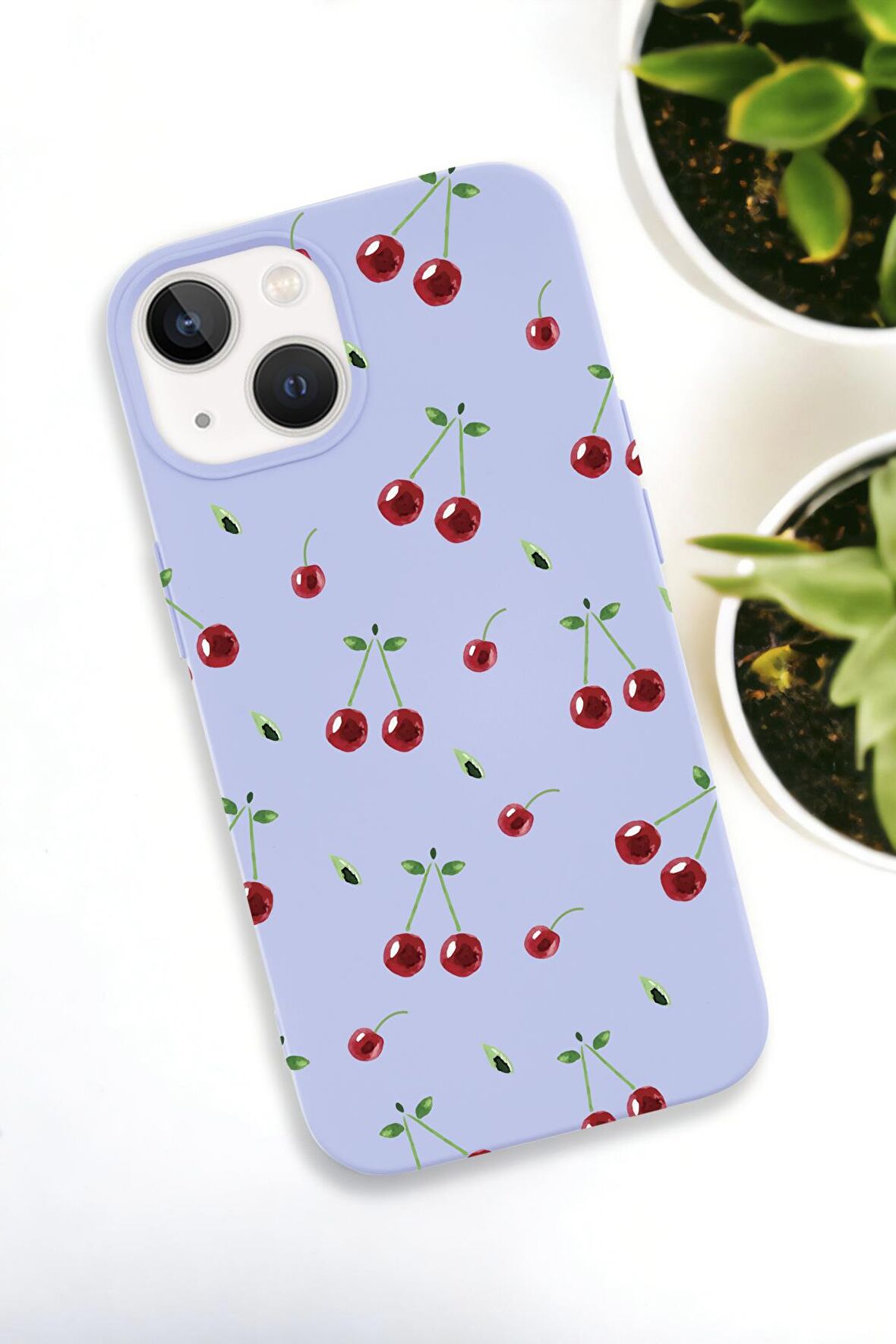 iPhone 15 Uyumlu Kiraz Desenli Premium Silikonlu Telefon Kılıfı