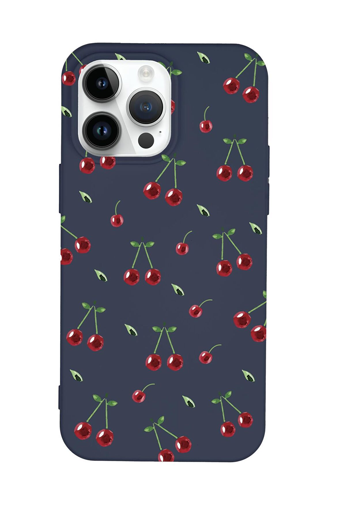 iPhone 15 Pro Uyumlu Kiraz Desenli Premium Silikonlu Telefon Kılıfı