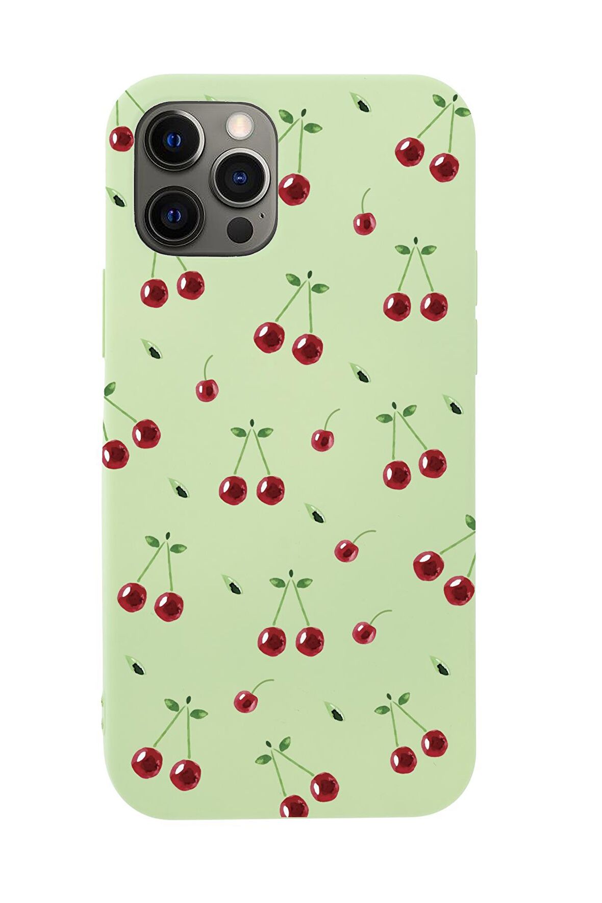 iPhone 12 Pro Uyumlu Kiraz Desenli Premium Silikonlu Telefon Kılıfı