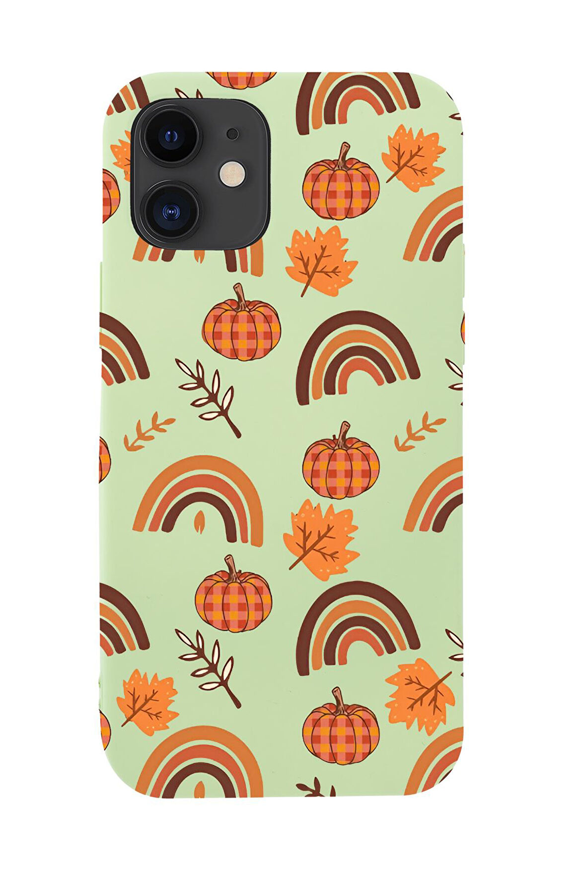 iPhone 12 Mini Uyumlu Sonbahar Desenli Premium Silikonlu Telefon Kılıfı