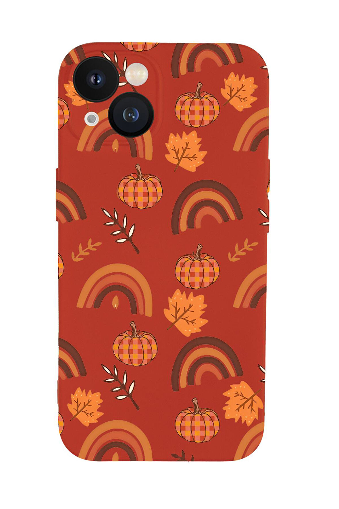 iPhone 13 Mini Uyumlu Sonbahar Desenli Premium Silikonlu Telefon Kılıfı