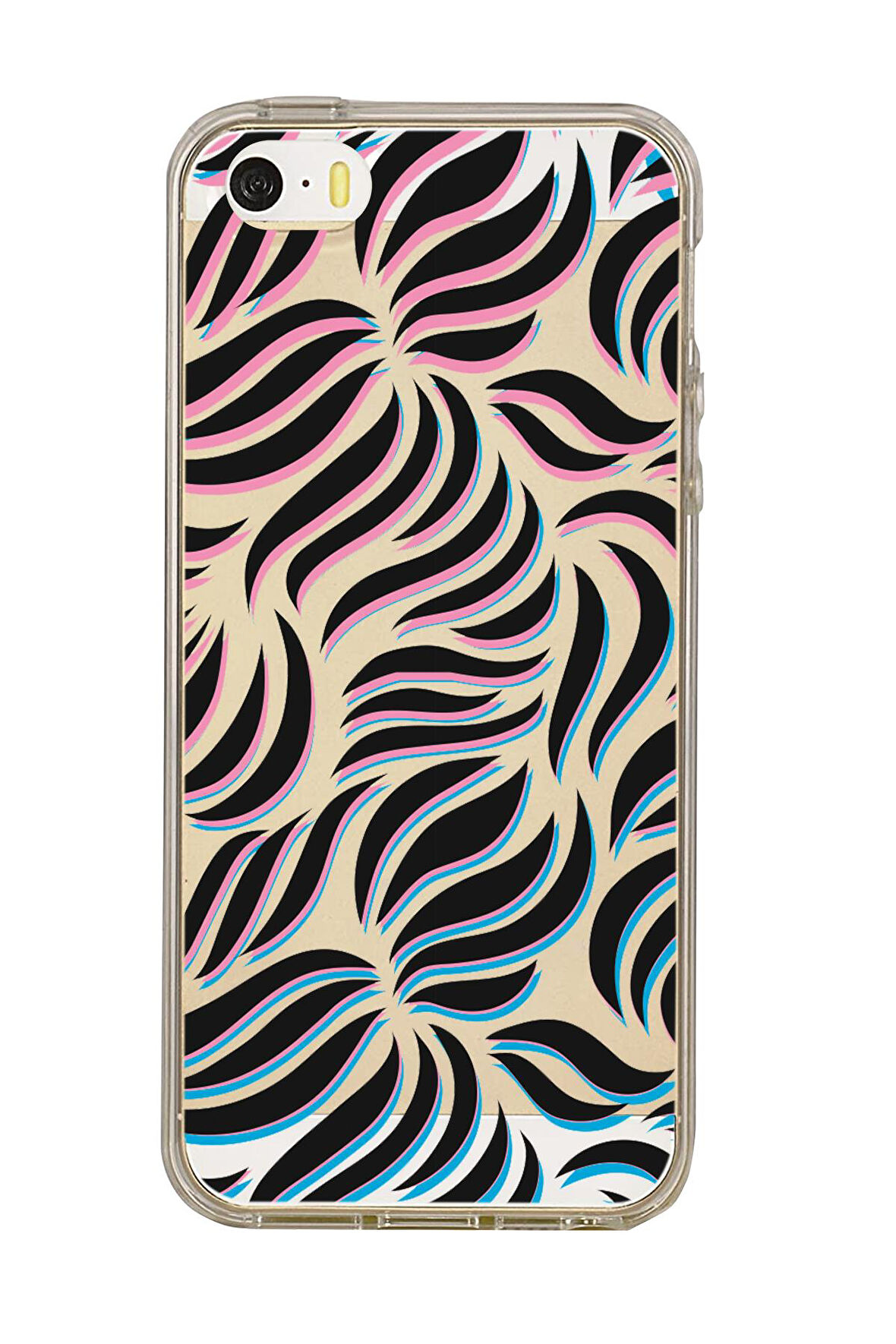 iPhone 5 Uyumlu Color Wave Desenli Premium Şeffaf Silikon Kılıf 