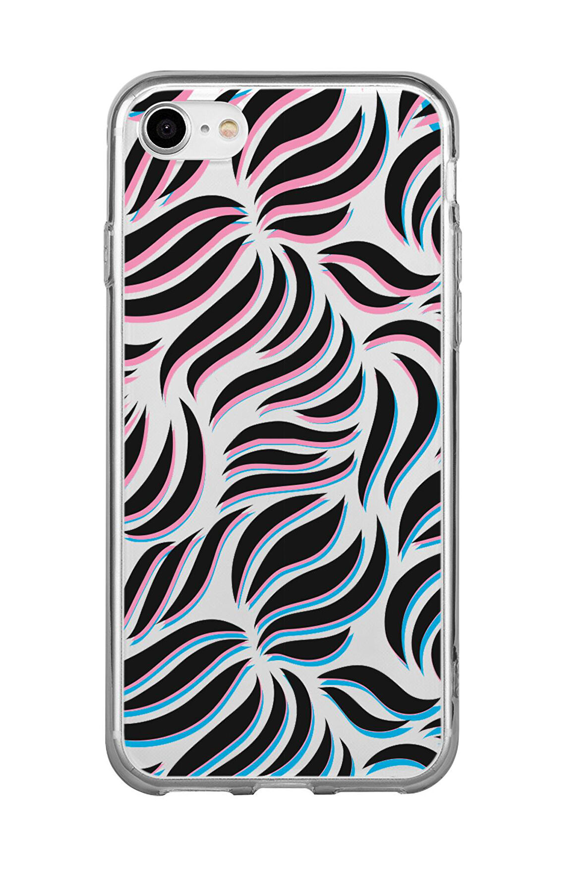iPhone SE Uyumlu Color Wave Desenli Premium Şeffaf Silikon Kılıf 