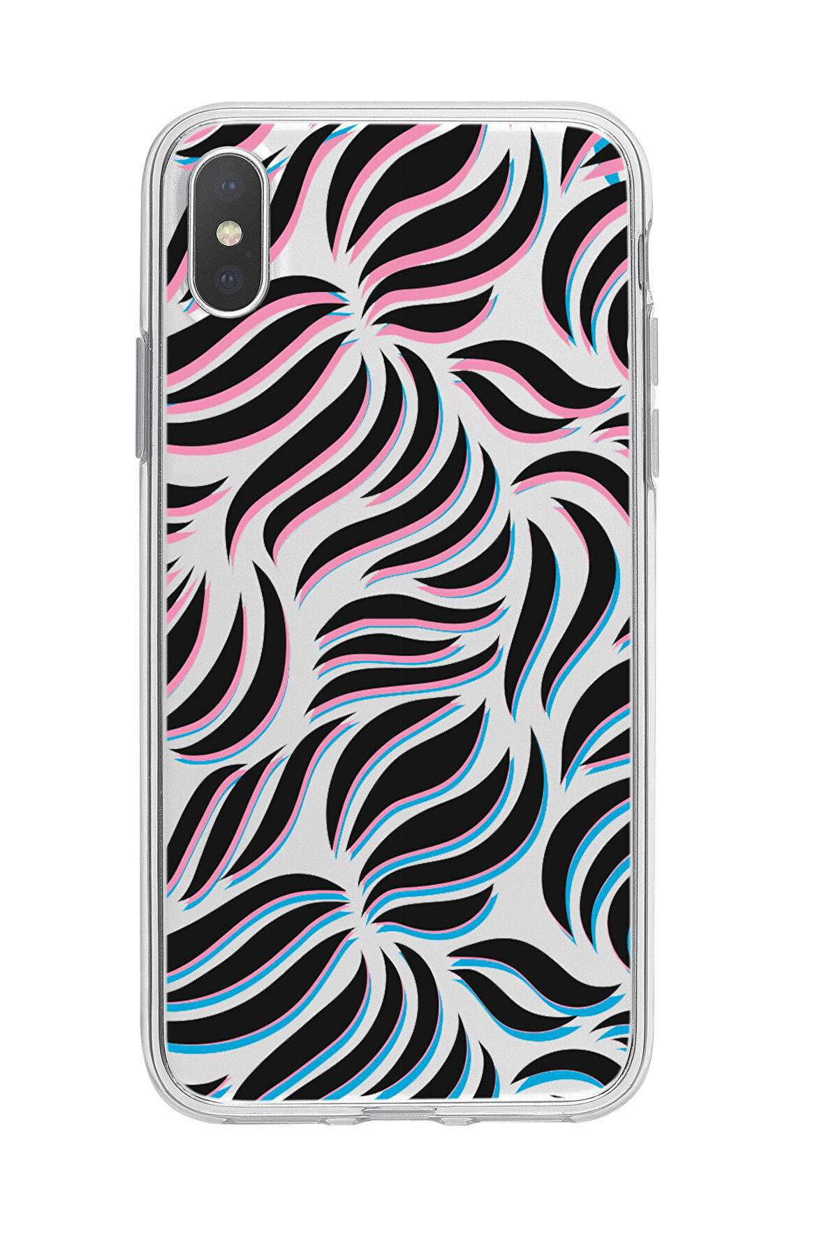 iPhone X Uyumlu Color Wave Desenli Premium Şeffaf Silikon Kılıf 