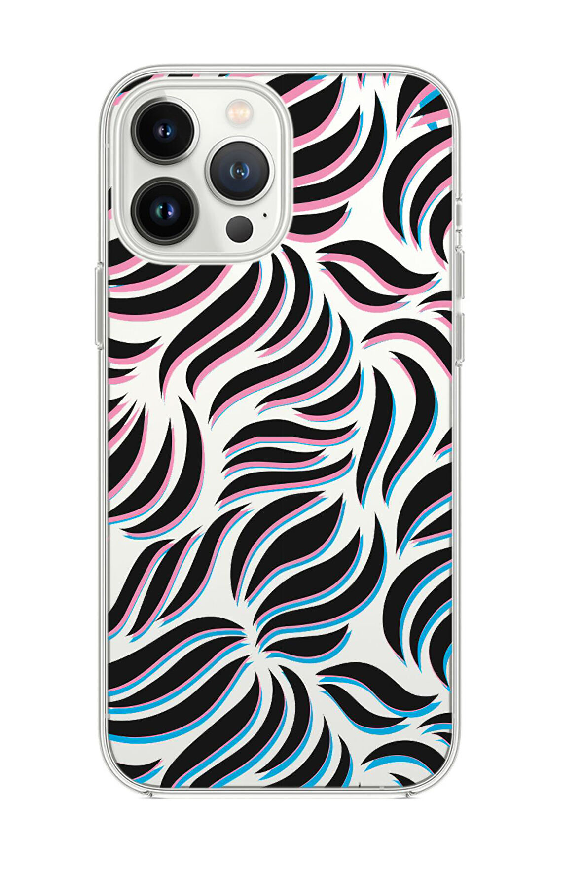iPhone 14 Pro Max Uyumlu Color Wave Desenli Premium Şeffaf Silikon Kılıf 