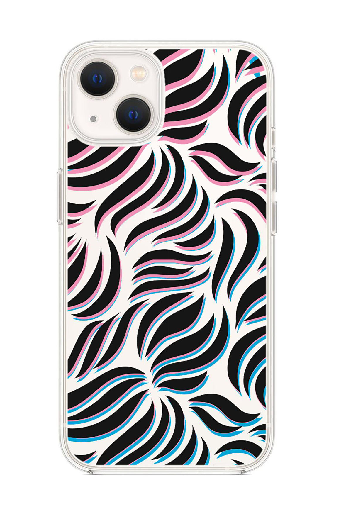 iPhone 15 Uyumlu Color Wave Desenli Premium Şeffaf Silikon Kılıf 
