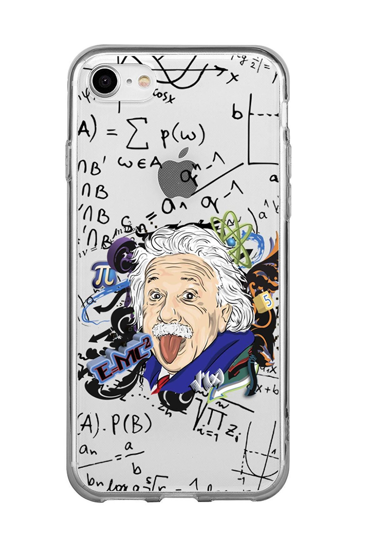 iPhone SE Einstein In Formula Desenli Premium Şeffaf Silikon Kılıf