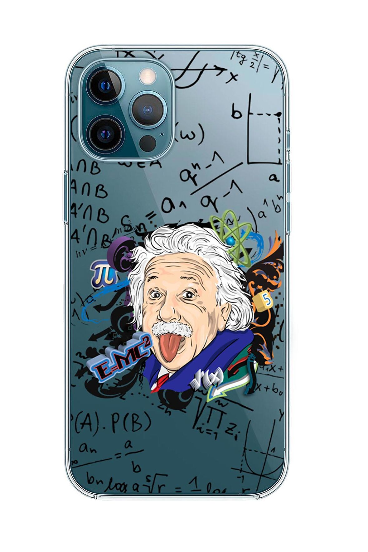 iPhone 12 Pro Einstein In Formula Desenli Premium Şeffaf Silikon Kılıf