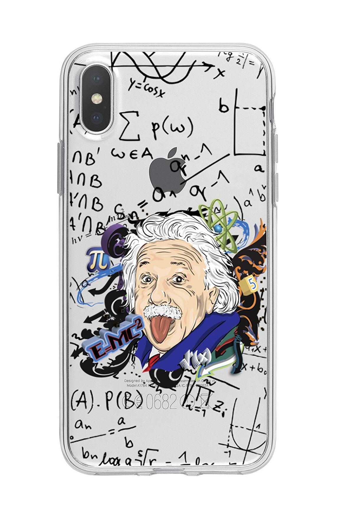 iPhone XS Max Einstein In Formula Desenli Premium Şeffaf Silikon Kılıf