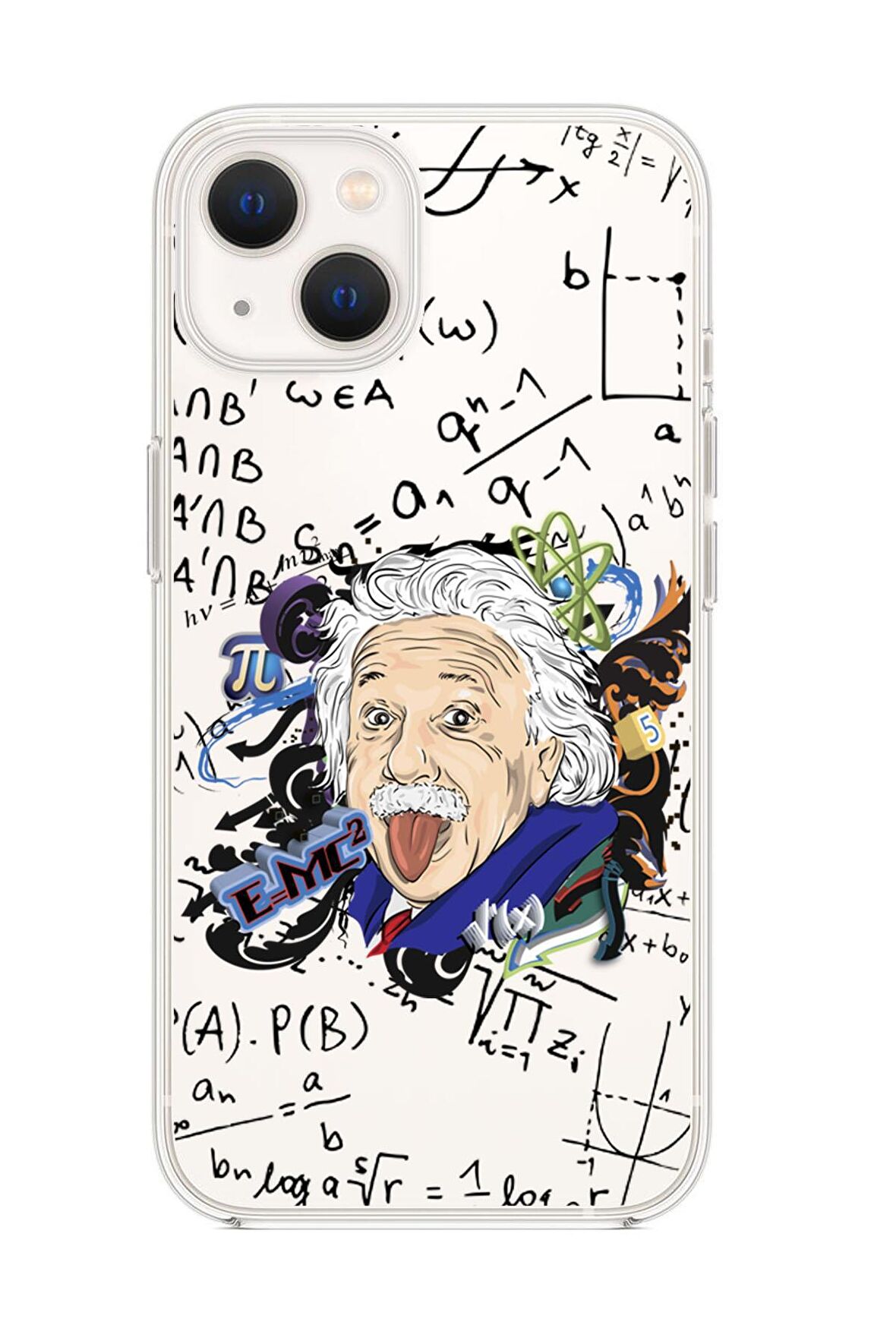 iPhone 13 Mini Einstein In Formula Desenli Premium Şeffaf Silikon Kılıf