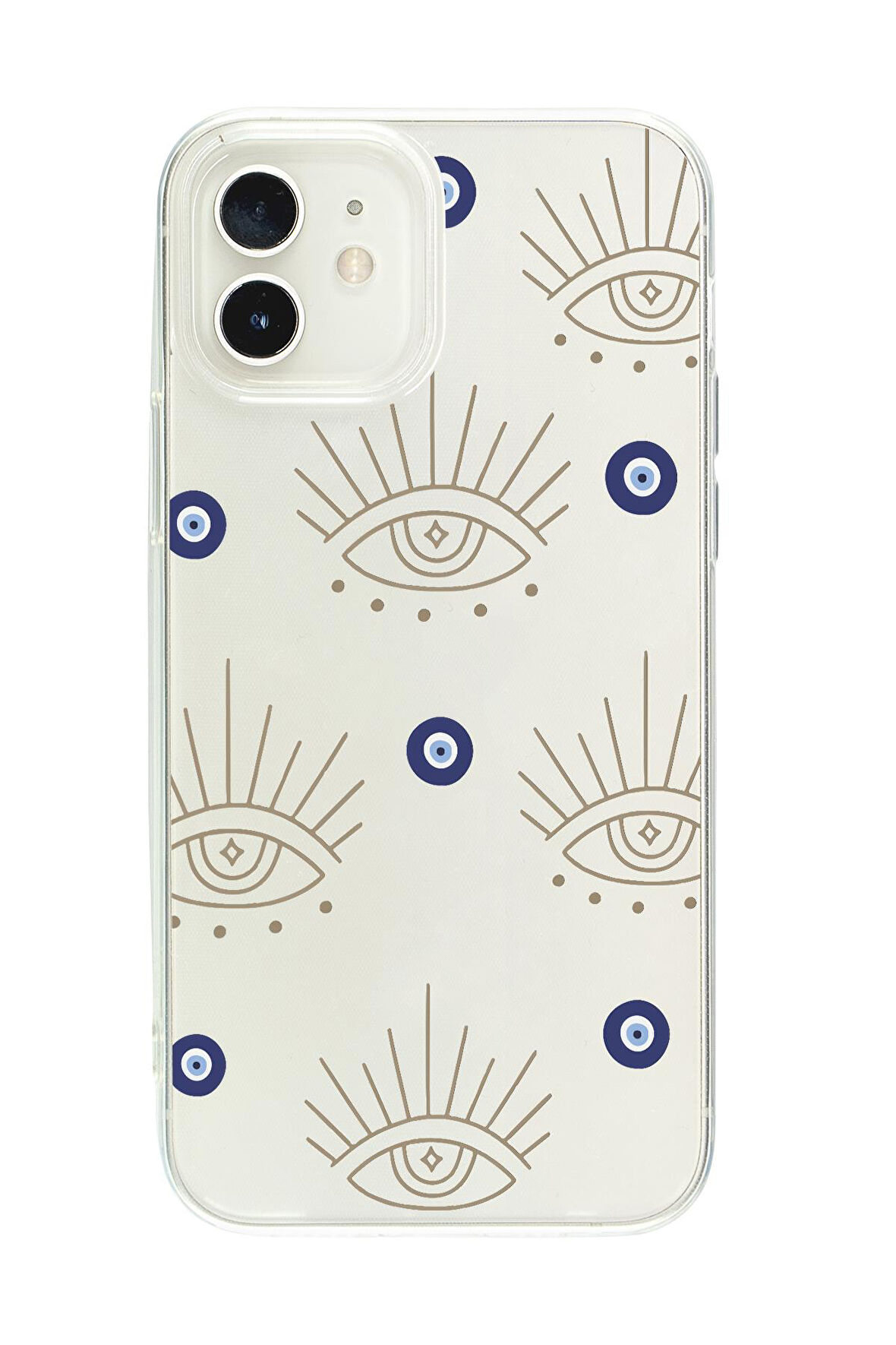 iPhone 12 Uyumlu Evil Eye Desenli Premium Şeffaf Silikon Kılıf 