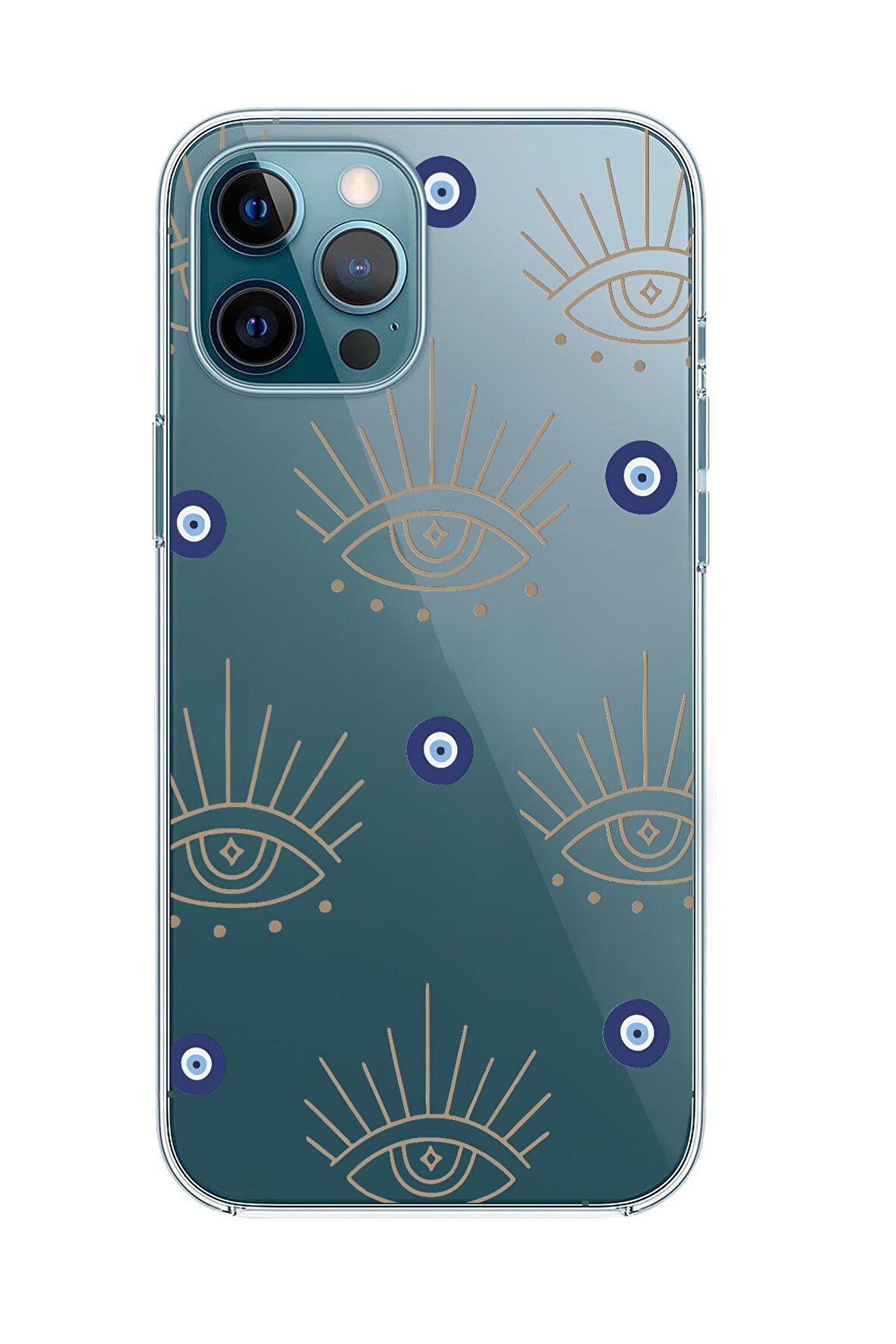 iPhone 12 Pro Uyumlu Evil Eye Desenli Premium Şeffaf Silikon Kılıf 