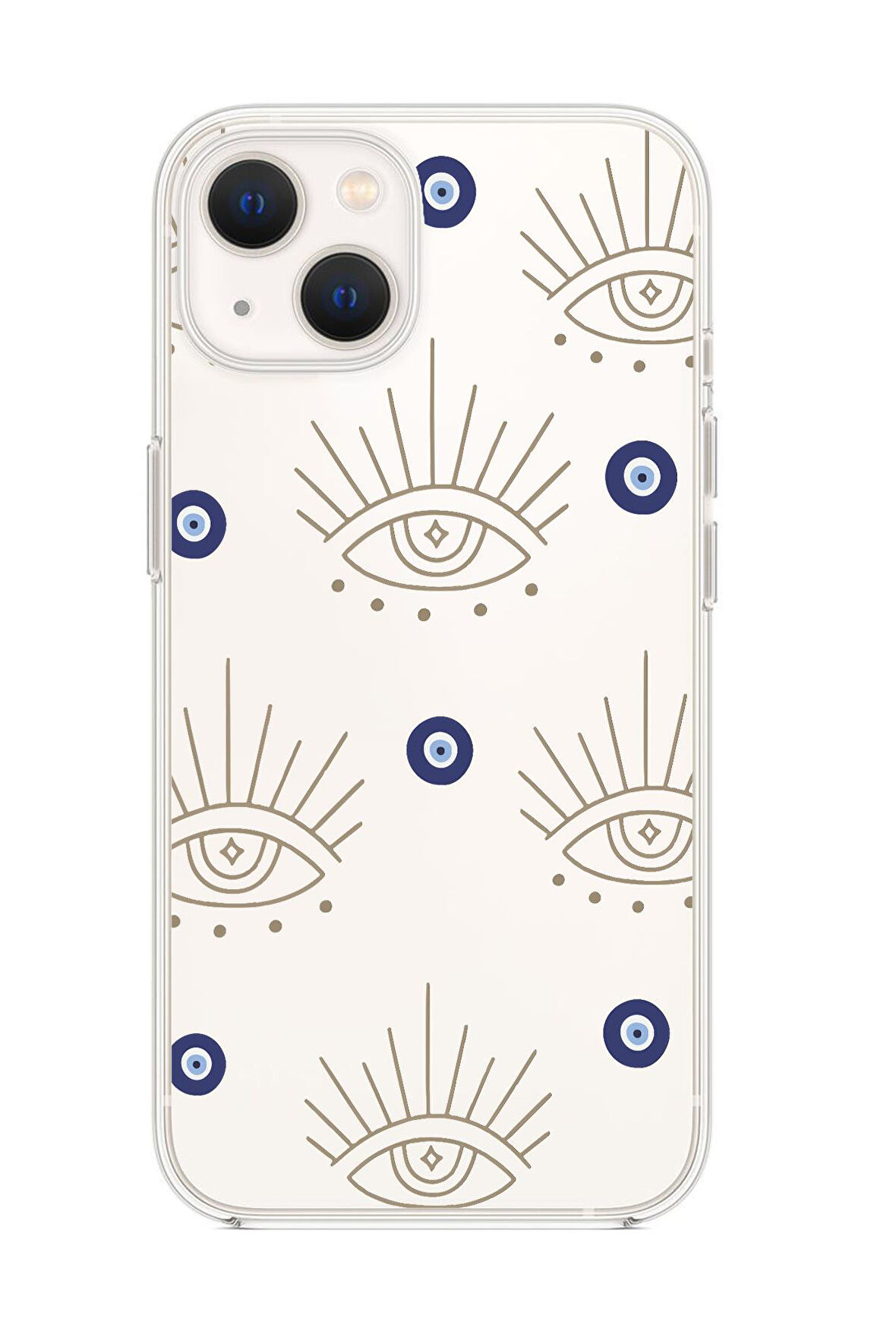 iPhone 13 Mini Uyumlu Evil Eye Desenli Premium Şeffaf Silikon Kılıf 
