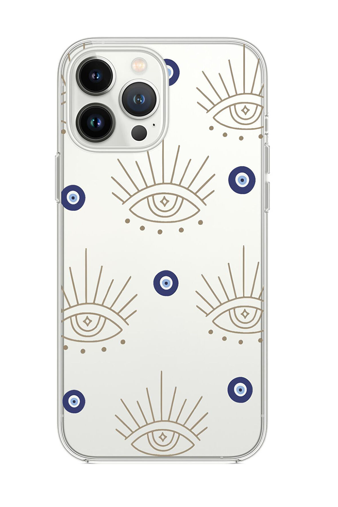 iPhone 15 Pro Uyumlu Evil Eye Desenli Premium Şeffaf Silikon Kılıf 
