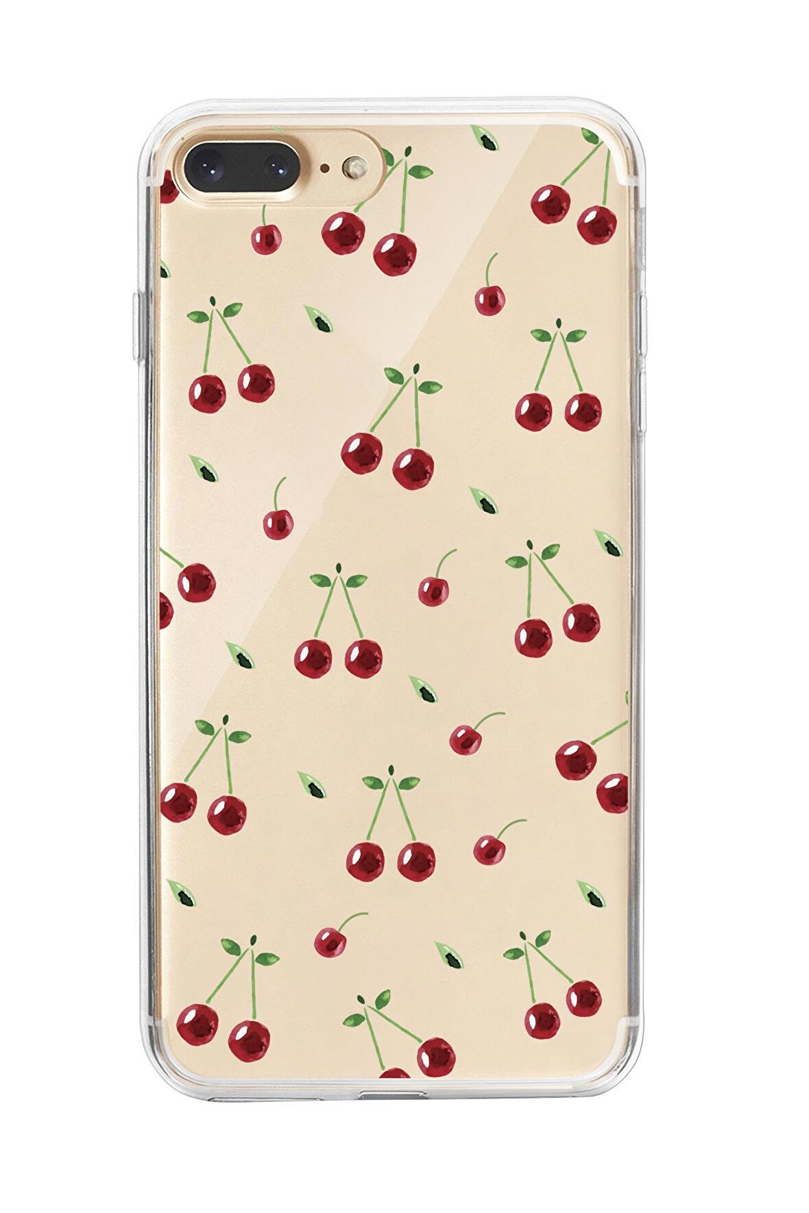 iPhone 7 Plus Uyumlu Kiraz Premium Şeffaf Silikon Kılıf 