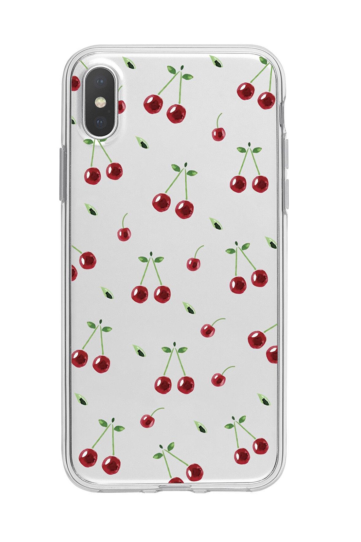 iPhone X Uyumlu Kiraz Premium Şeffaf Silikon Kılıf 