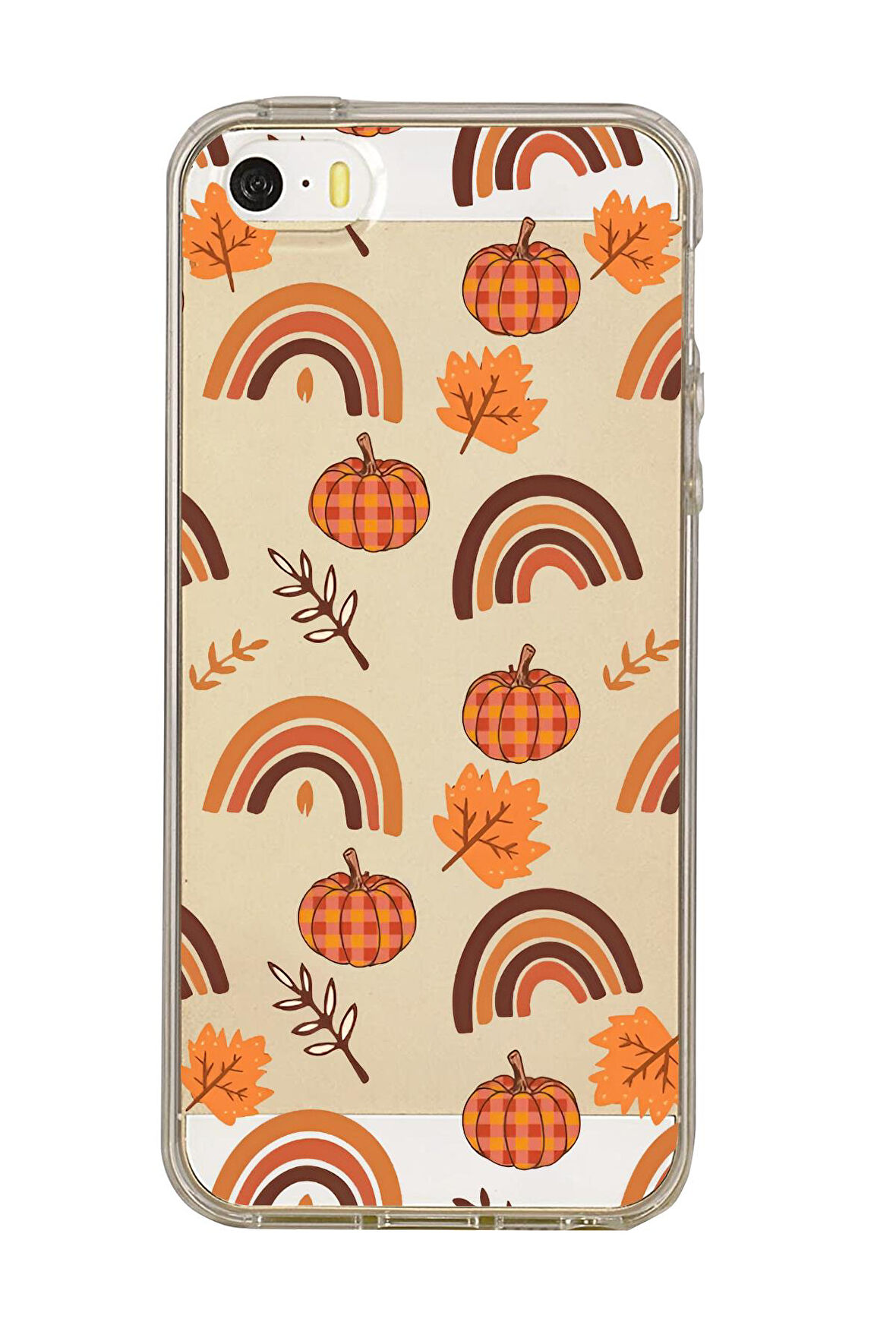 iPhone 5 Uyumlu Sonbahar Desenli Premium Şeffaf Silikon Kılıf 