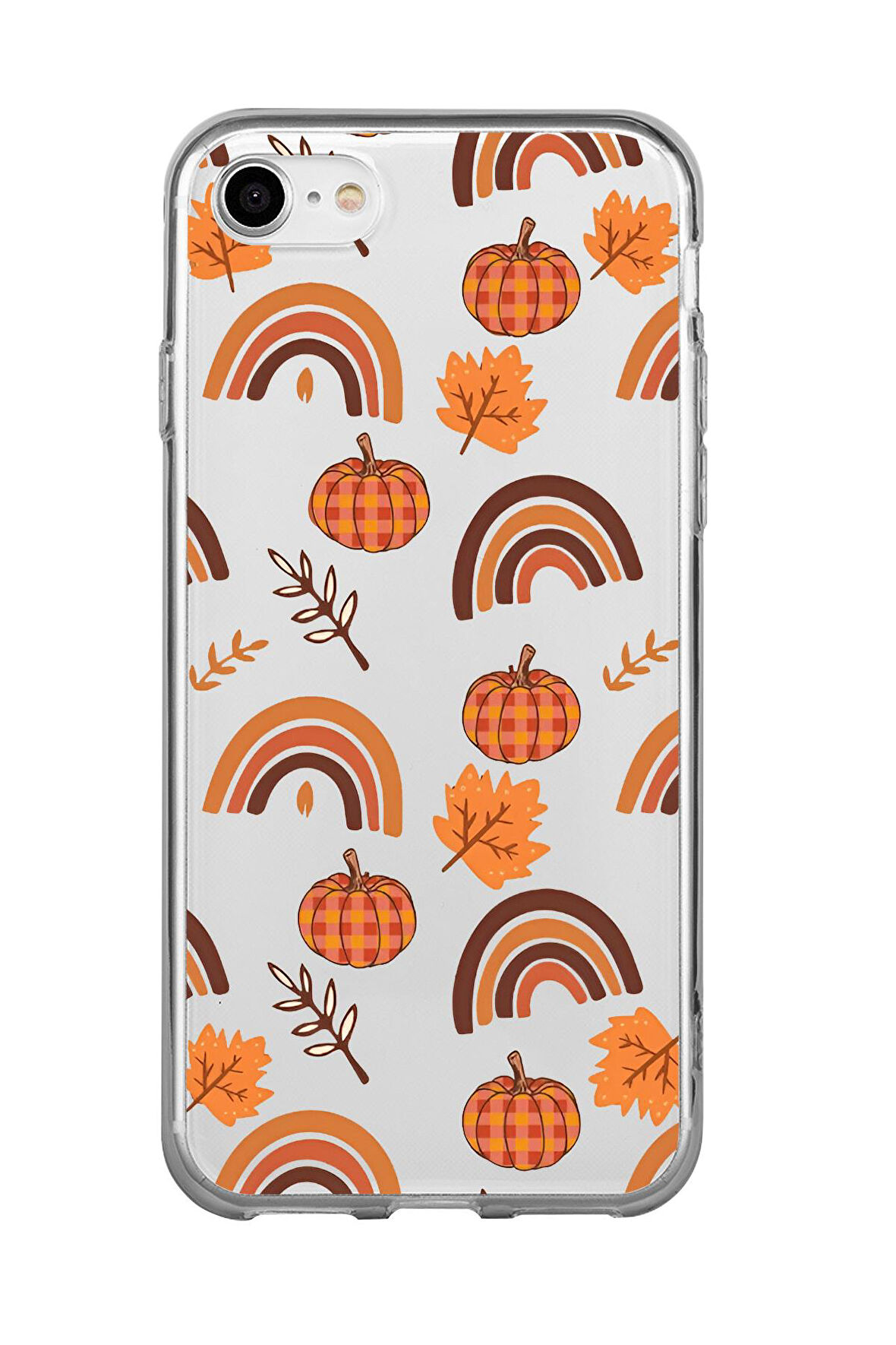 iPhone SE Uyumlu Sonbahar Desenli Premium Şeffaf Silikon Kılıf 