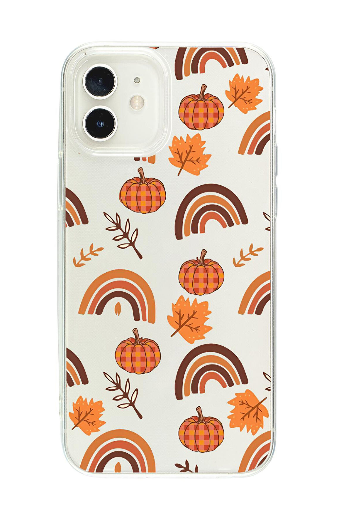 iPhone 12 Mini Uyumlu Sonbahar Desenli Premium Şeffaf Silikon Kılıf 