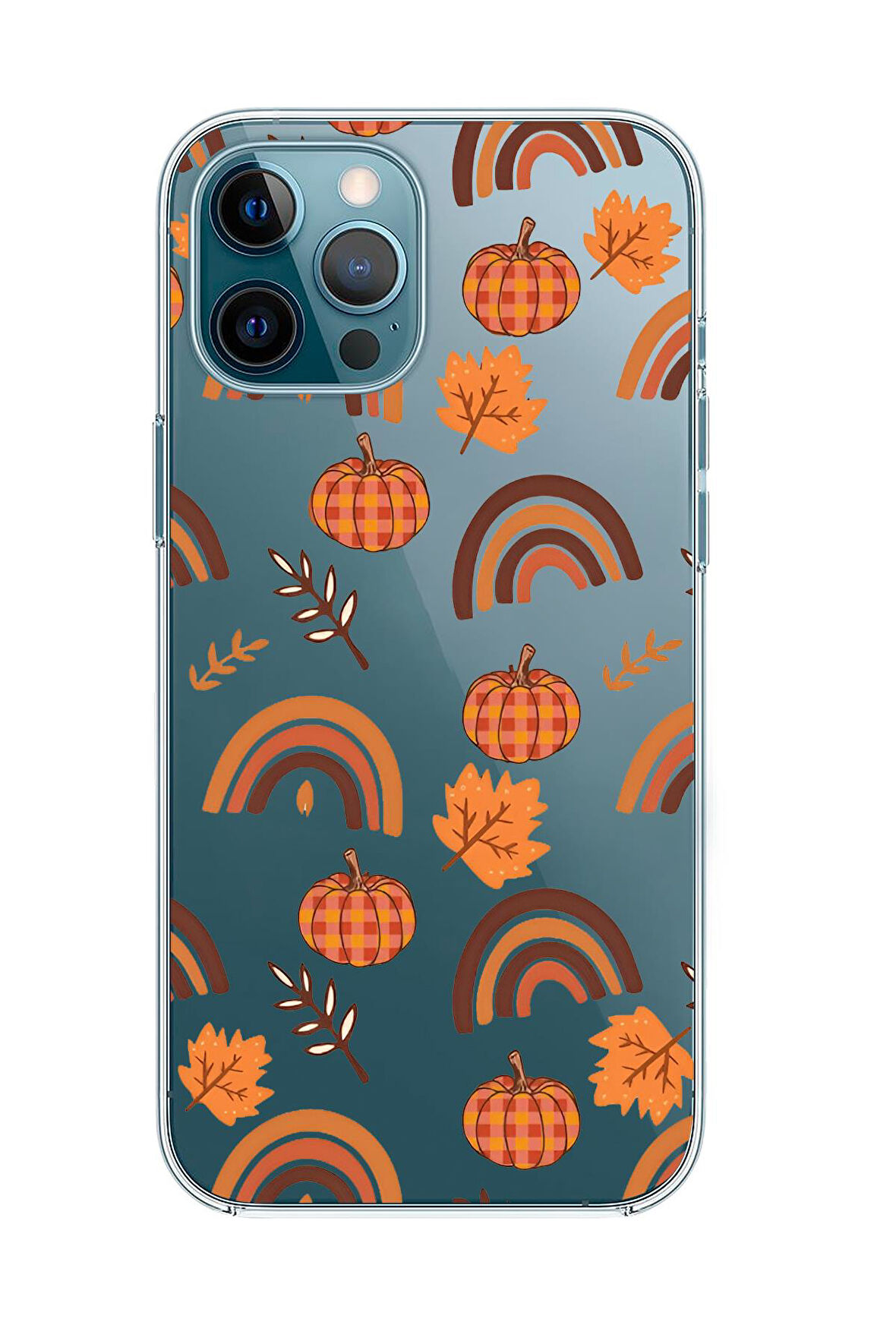 iPhone 12 Pro Uyumlu Sonbahar Desenli Premium Şeffaf Silikon Kılıf 