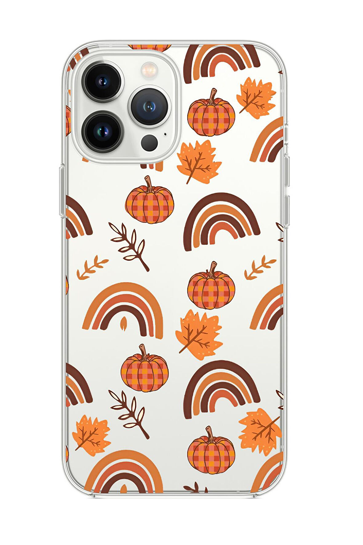 iPhone 14 Pro Uyumlu Sonbahar Desenli Premium Şeffaf Silikon Kılıf 