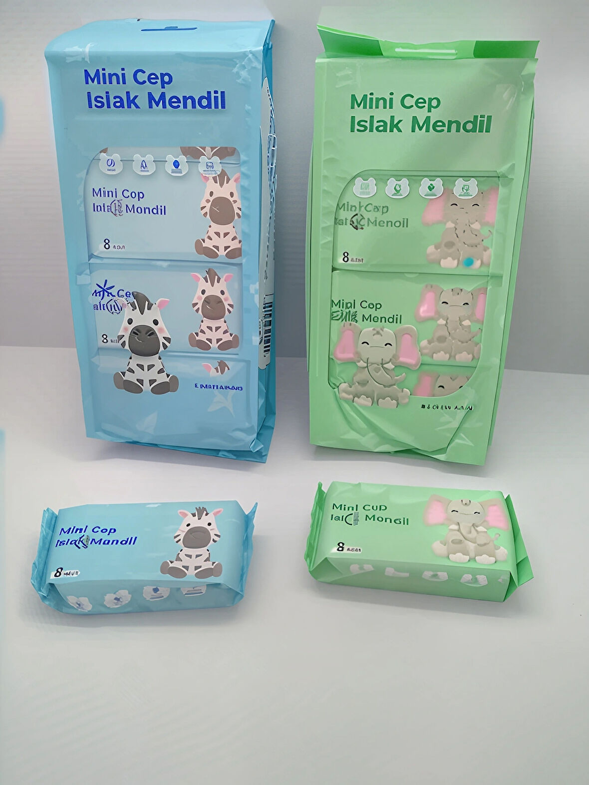  SEVİMLİ ZEBRA VE FİL TEMALI MİNİ CEP ISLAK MENDİLİ (2 PAKET)