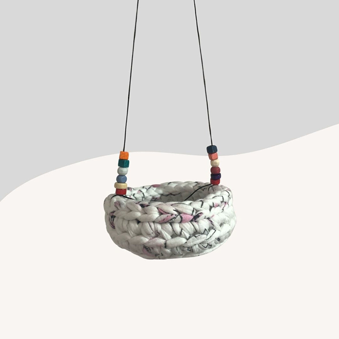 Muhabbet Kuşları için Hamak Salıncak Desenli Beyaz-Pembe 8cm