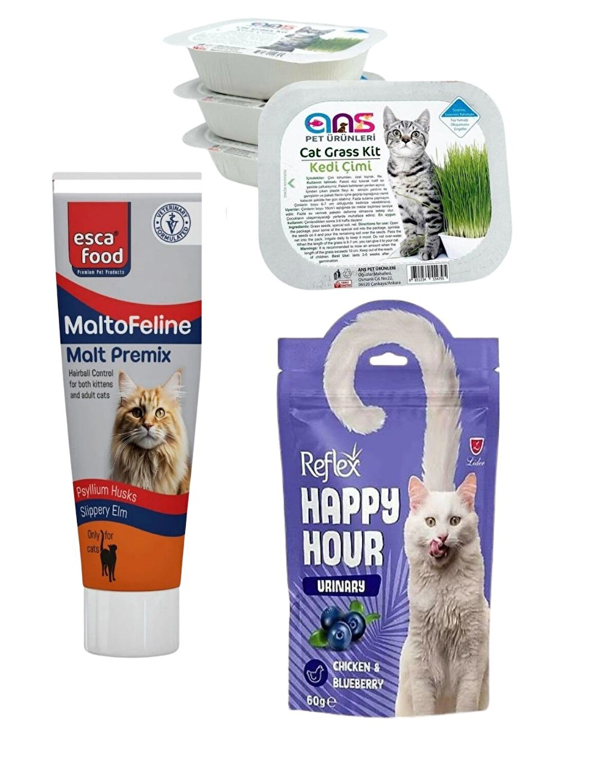Tüy Yumağı Oluşumu Engelleyici Malt + Kedi Çimi + Ödül Maması