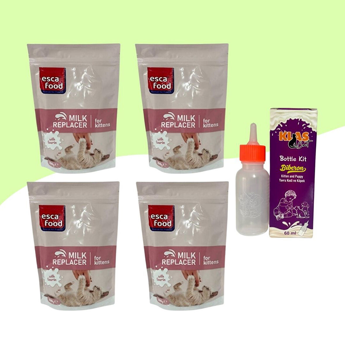 Yavru Kediler İçin Süt Tozu 200Gr 4 Adet + 60ML Biberon