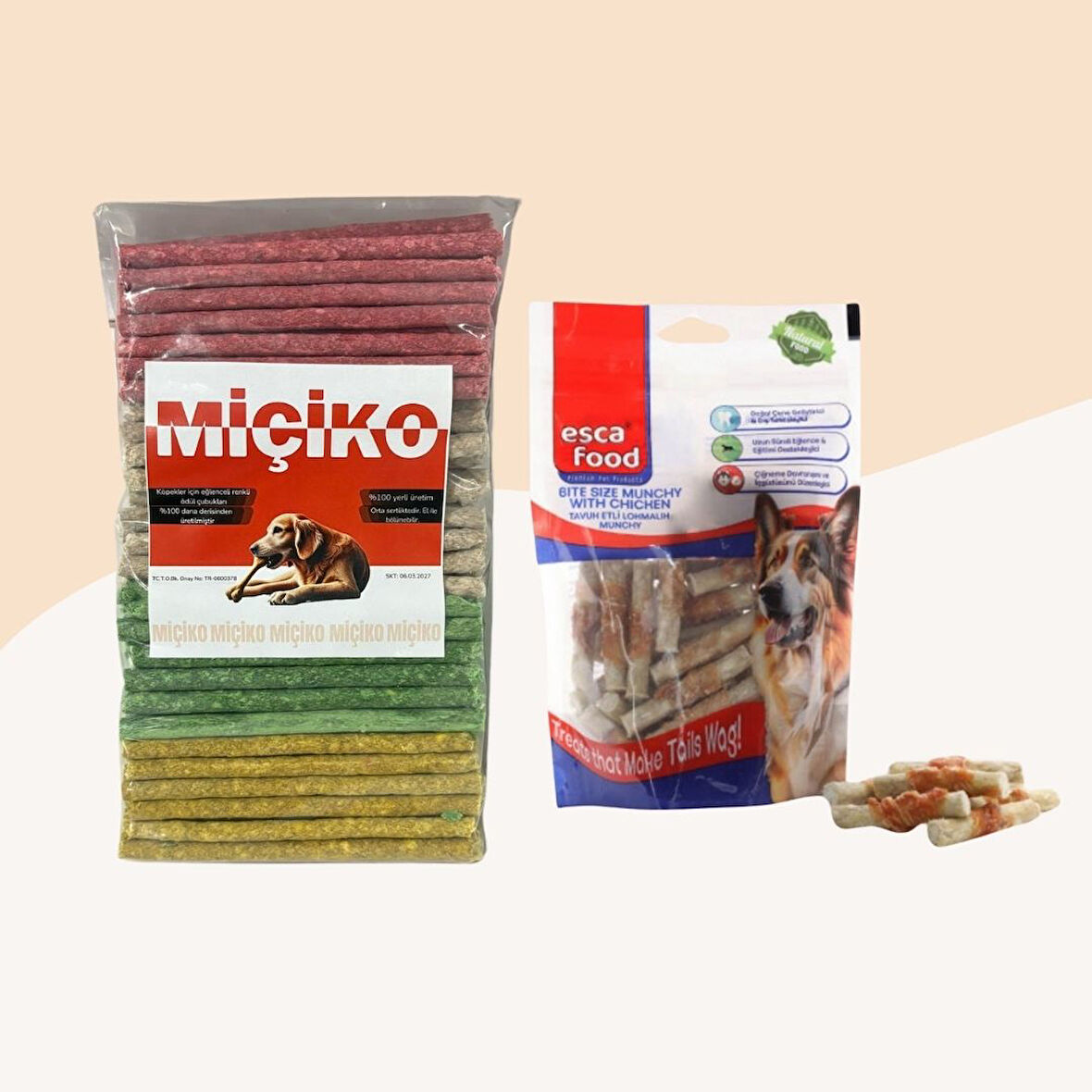 100Lü Renkli Munchy Köpek Ödülü + Tavuklu Lokmalık Munchy 6cm 36Lı