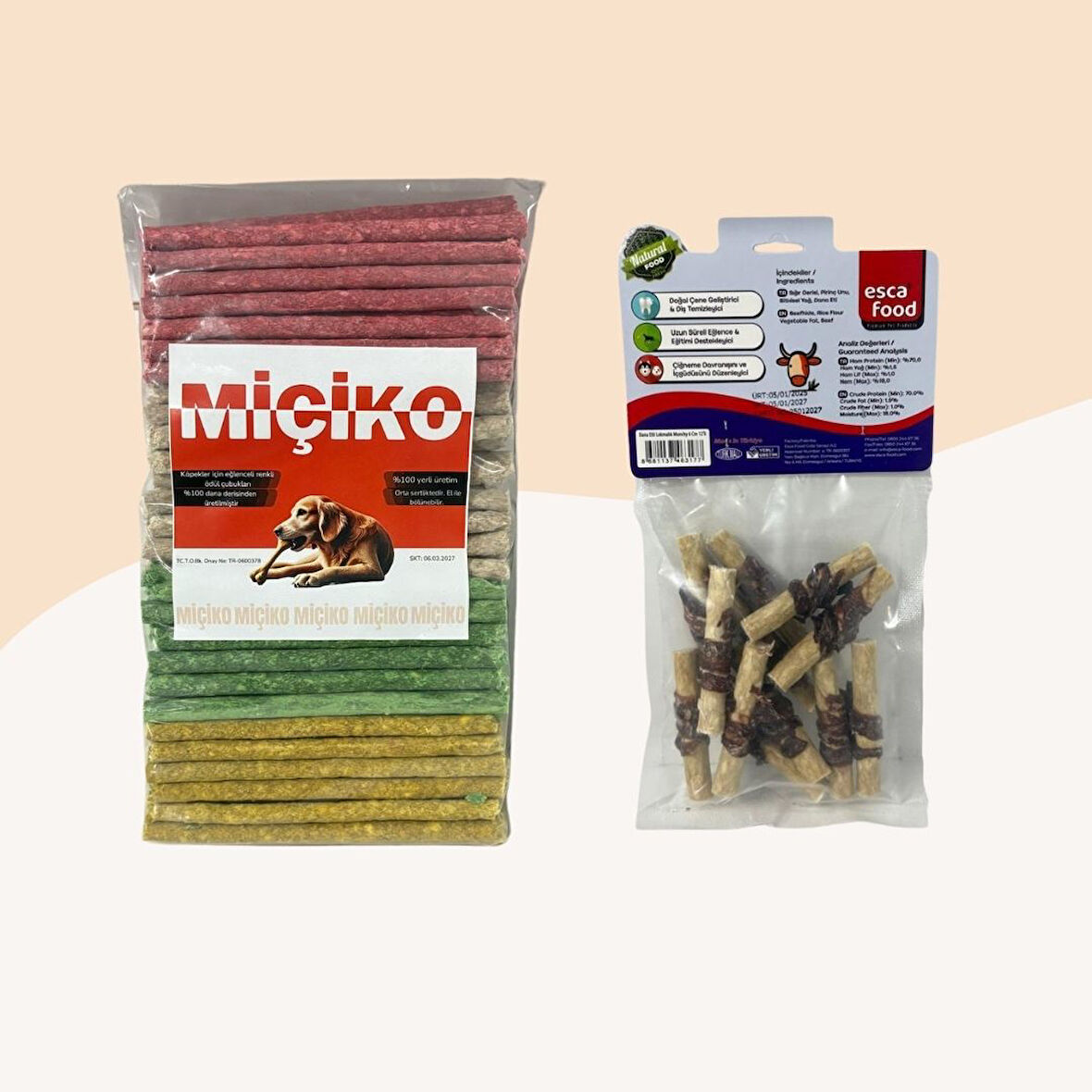 100Lü Renkli Munchy Köpek Ödülü + Dana Etli Lokmalık Munchy 6cm 12Li