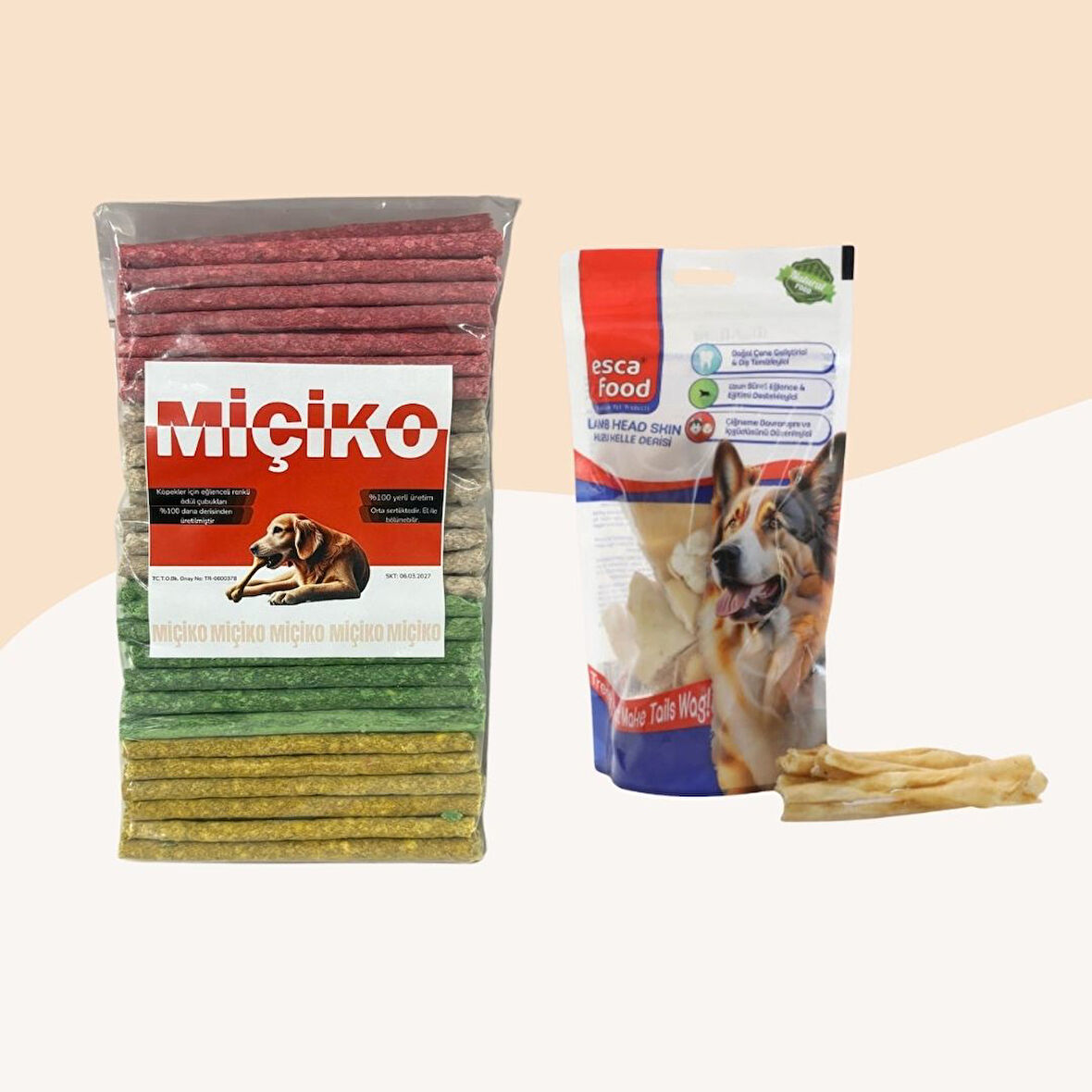 100Lü Renkli Munchy Köpek Ödülü + Kuzu Kelle Derisi 100 Gr