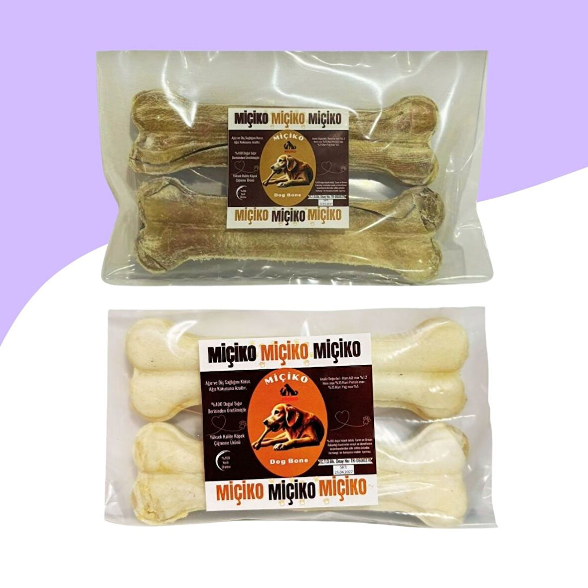 12Cm Beyaz ve Naturel Press Çiğneme Kemiği 2x2Li Paket (4 Adet)