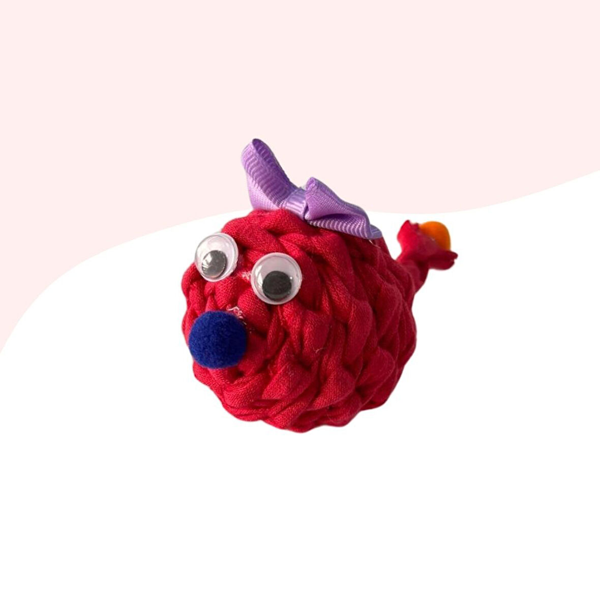 Çıngıraklı Örme Kedi Oyuncağı 9Cm Kırmızı