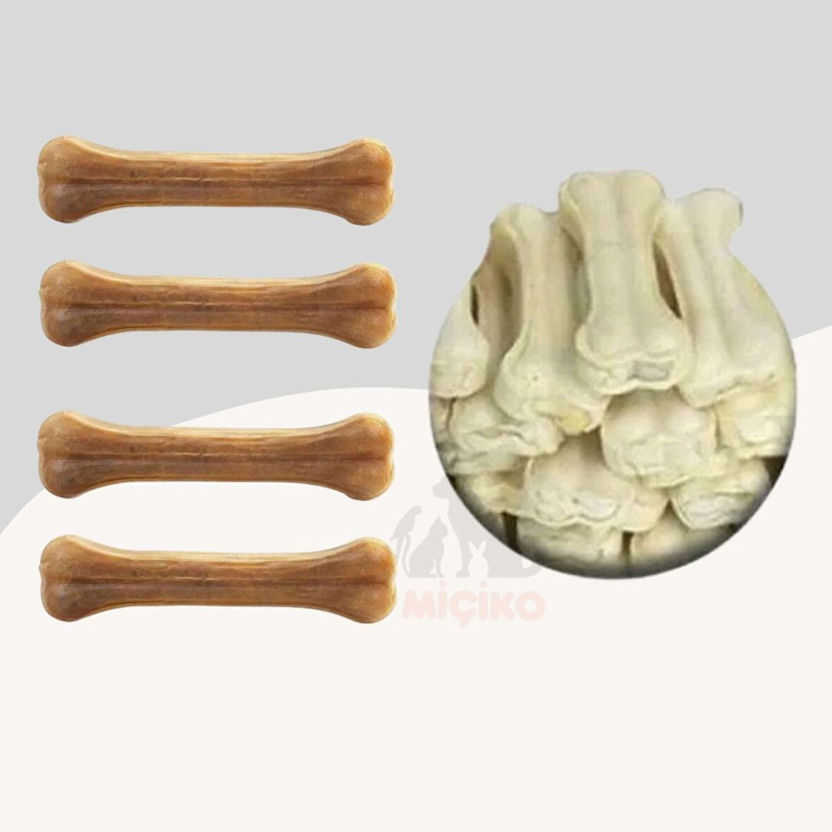 Köpekler İçin Naturel ve Beyaz Press Çiğneme Kemiği 7Cm 8li Paket