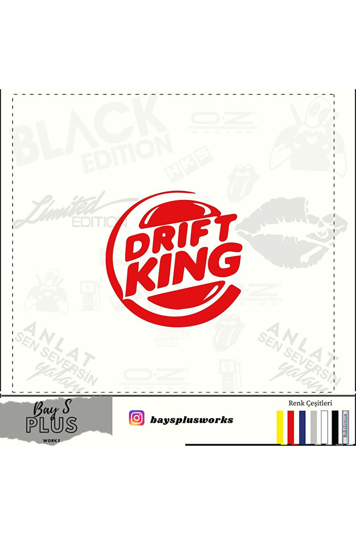 Drift King İçin Uyumlu Aksesuar Oto Cam Sticker Kırmızı 20 Cm