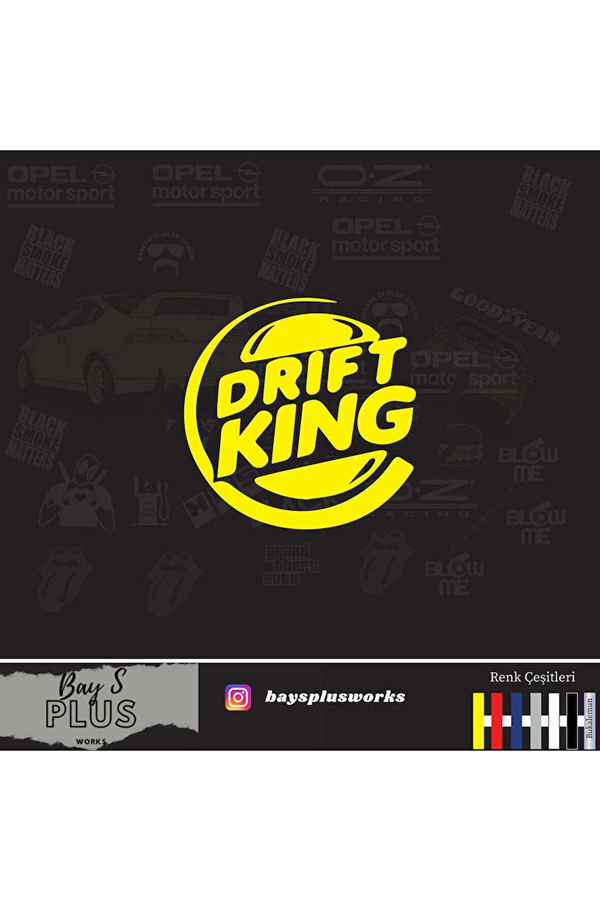 Drift King İçin Uyumlu Aksesuar Oto Cam Sticker Sarı 20 Cm