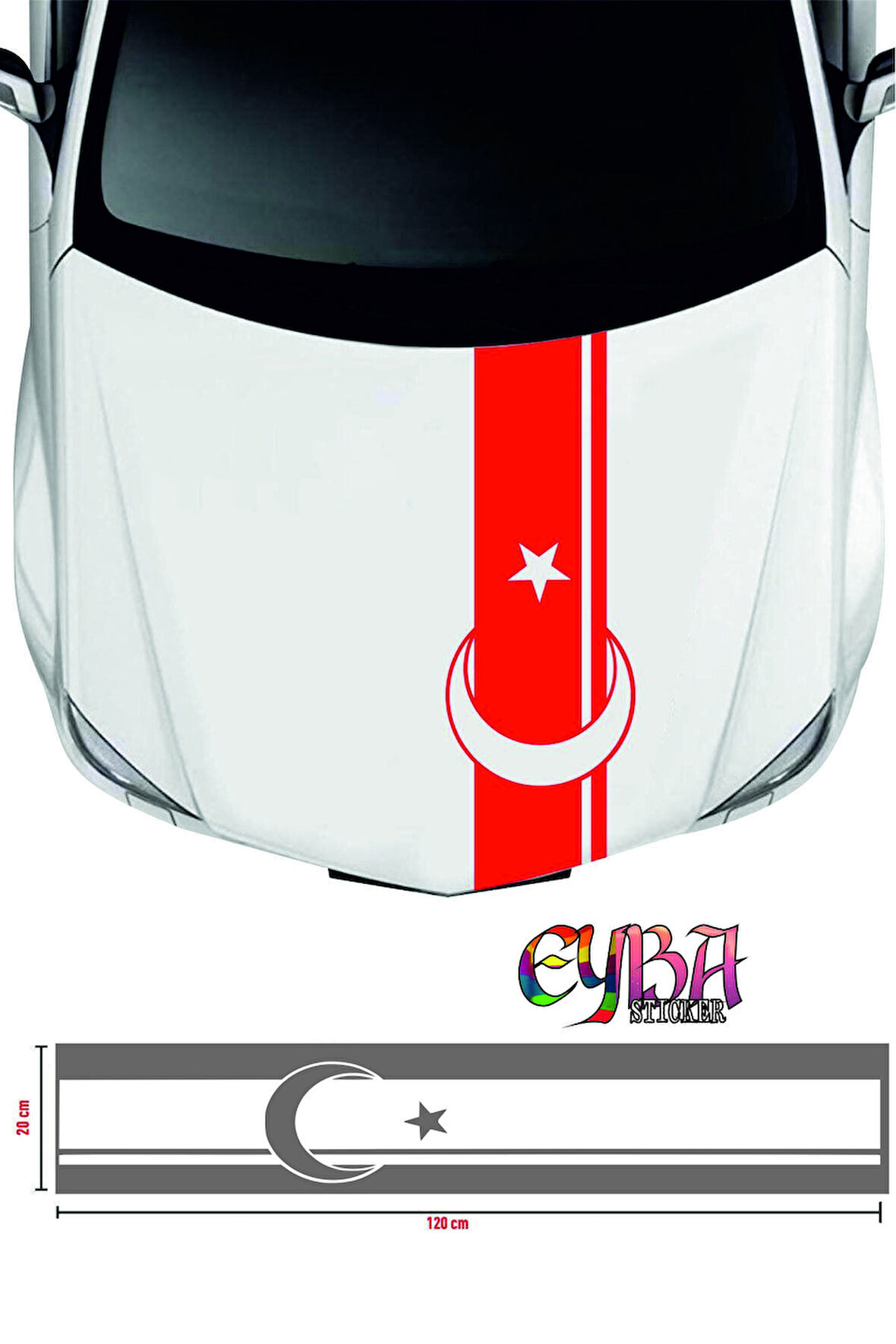 Oto Ön Kaput Ay Yıldız Şerit Sticker 118*20Cm