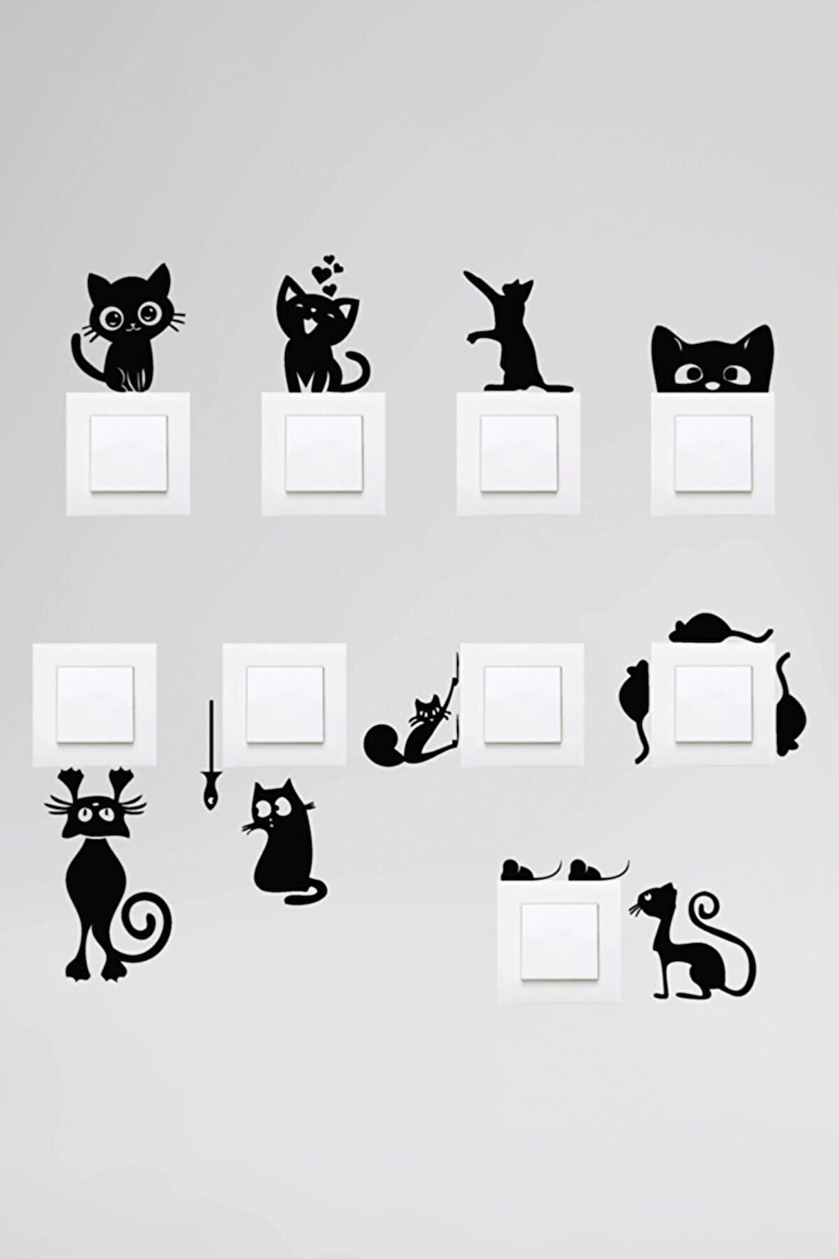 Priz Kedi Sticker Set Siyah Etiket Duvar Sticker