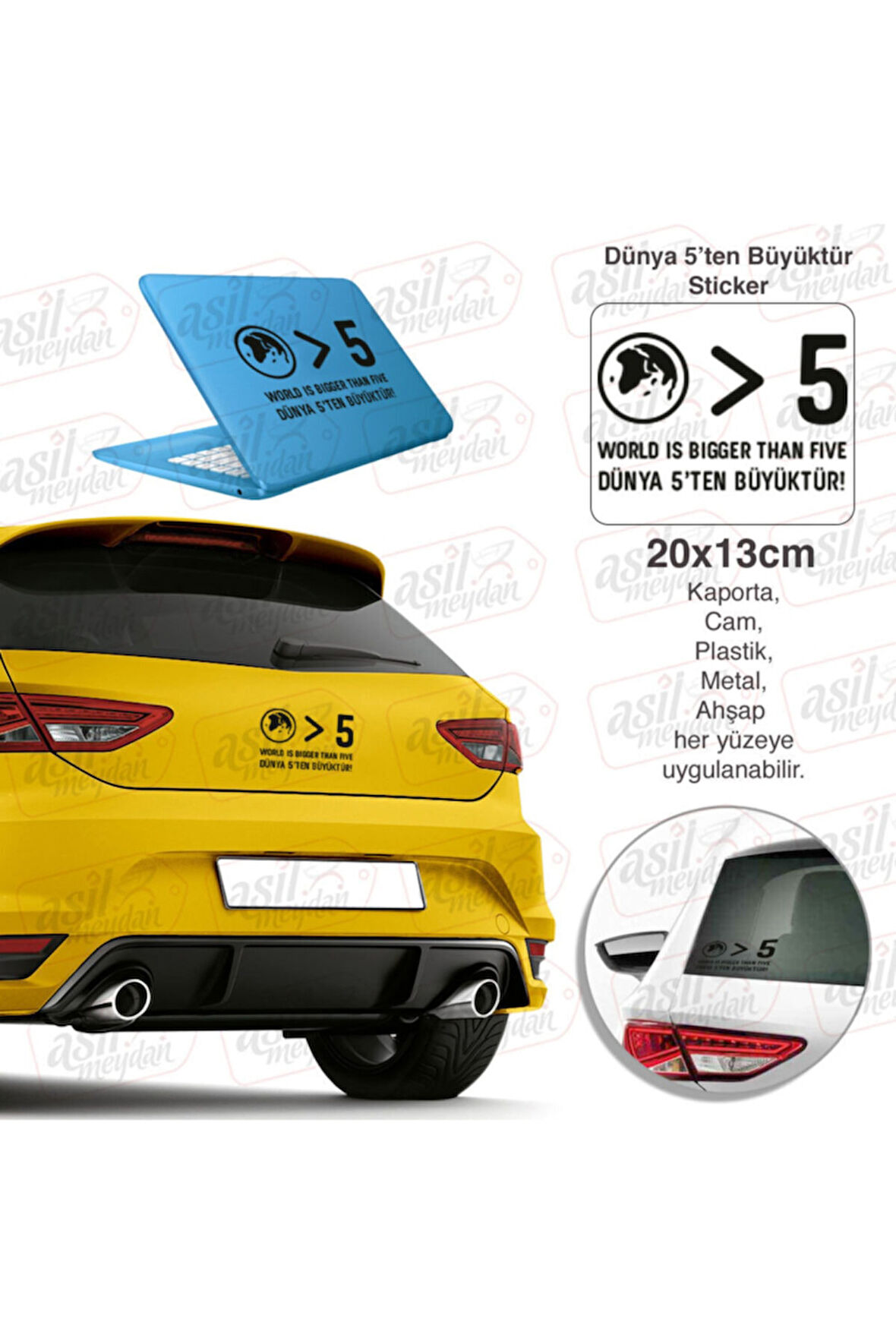 Dünya 5'Ten Büyüktür Tükçe Ingilizce Yazılı Siyah Oto Sticker 30*7,5 Cm