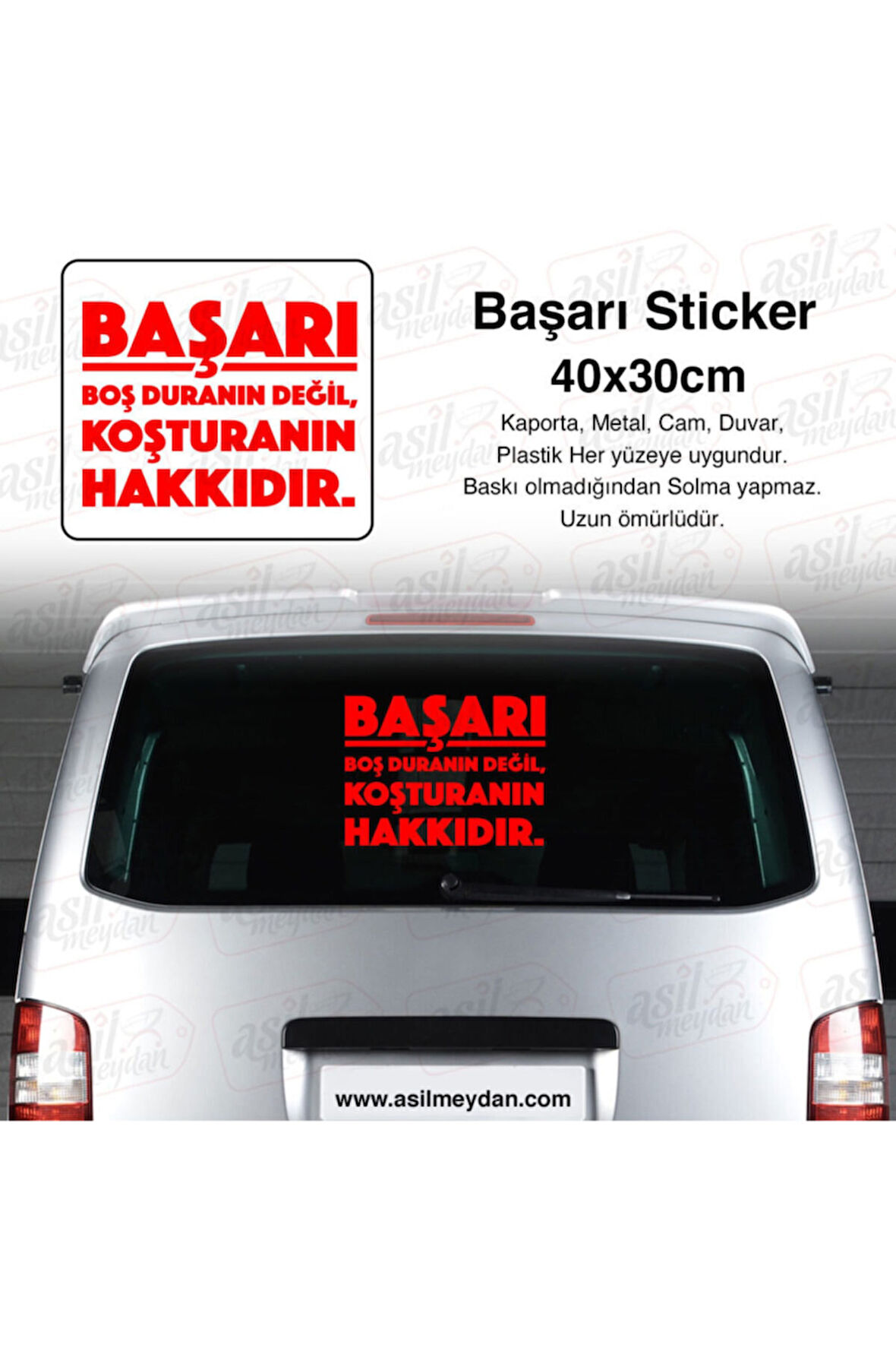Başarı Boş Duranın Değil Koşturanın Hakkıdır Yazı Oto Sticker Kırmızı 40*30 Cm