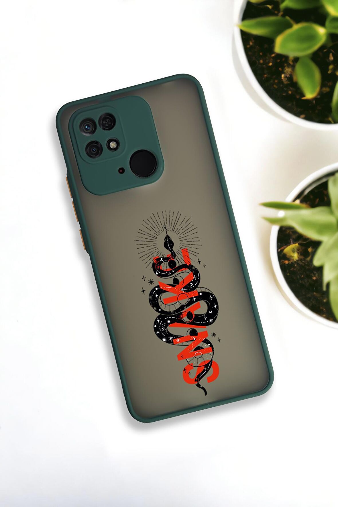 Xiaomi Redmi 10C Uyumlu Snake Desenli Buzlu Şeffaf Lüx Telefon Kılıfı