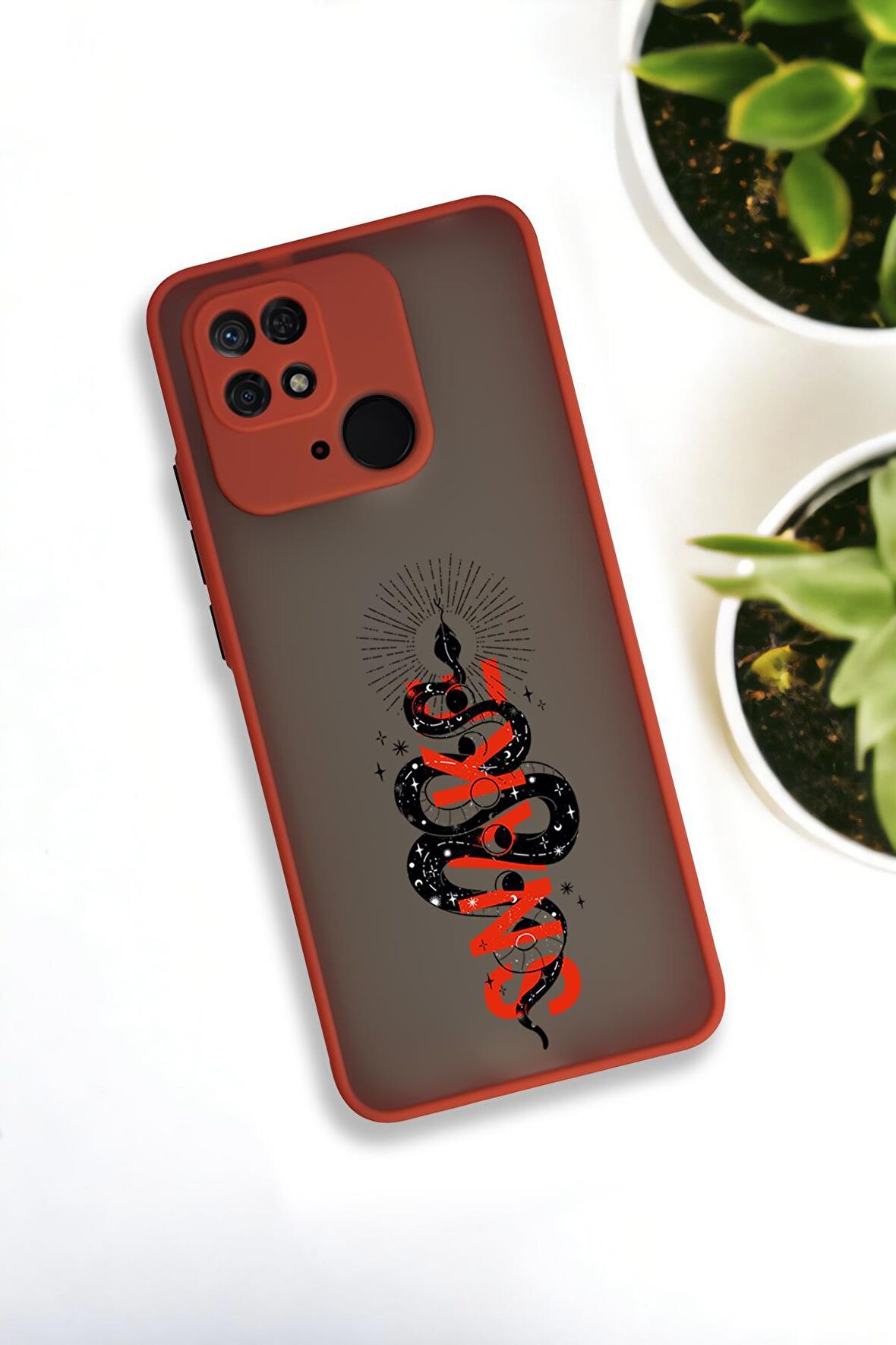 Xiaomi Redmi 10C Uyumlu Snake Desenli Buzlu Şeffaf Lüx Telefon Kılıfı