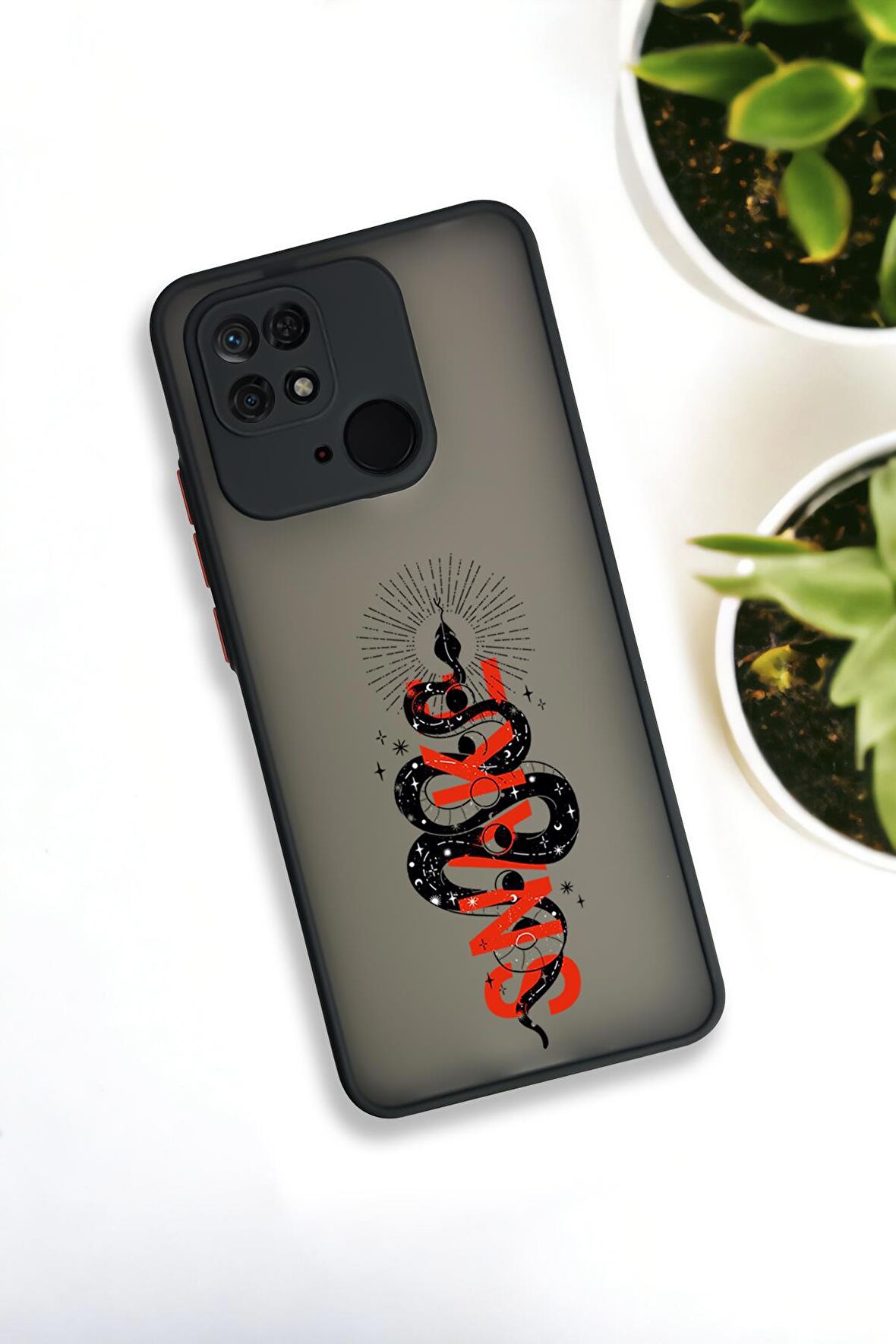 Xiaomi Redmi 10C Uyumlu Snake Desenli Buzlu Şeffaf Lüx Telefon Kılıfı